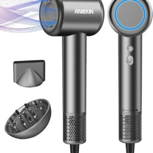 Hair Dryer, High-Speed Ionic Low Noise Blow Dryer with Brushless Motor for Fast Drying, Thermo-Control Quiet Compact Hair Blow Dryer with Magnetic Diffuser for Curly Hair for Home Travel Salon