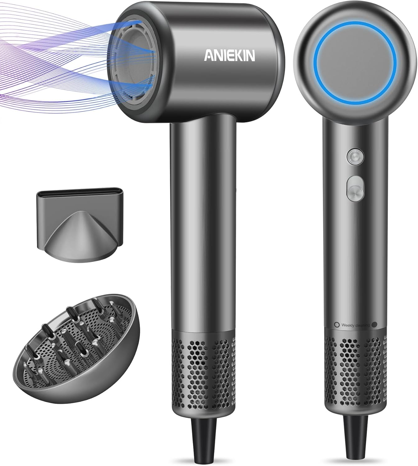 Hair Dryer, High-Speed Ionic Low Noise Blow Dryer with Brushless Motor for Fast Drying, Thermo-Control Quiet Compact Hair Blow Dryer with Magnetic Diffuser for Curly Hair for Home Travel Salon