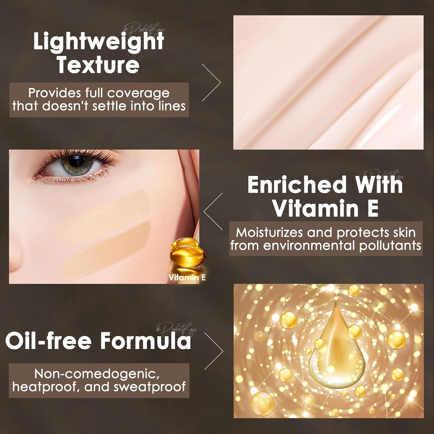 FOCALLURE PerfectBase Lasting Poreless Liquid Foundation, Medium to Full Coverage with Matte Finish, Covers Blemishes & Under-Eye Circles for All Skin Types, WP12 Dune - Image 6