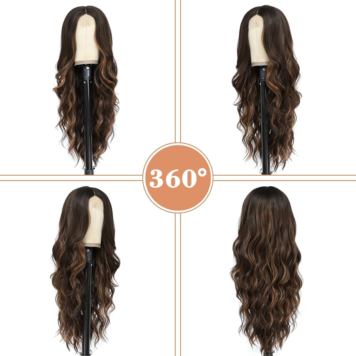 NAYOO 26 Inch Long Curly Middle Part Synthetic Heat Resistant Fiber Wig for Women - Daily Use Party Wig in Dark Brown - Image 3