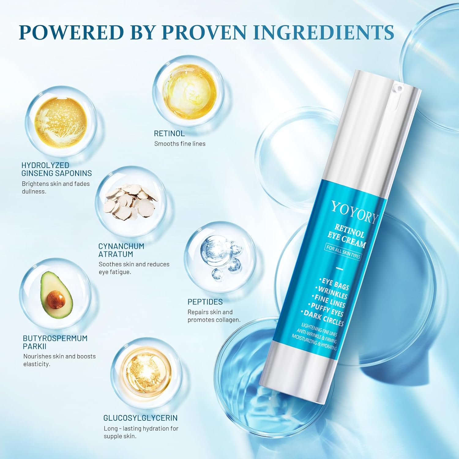 Retinol Under Eye Cream - Eye Cream for Eye Bags, Dark Circles, and Fade Wrinkles, Fine Lines Skin Care Treatment for Women and Men, 20ML blue - Image 6