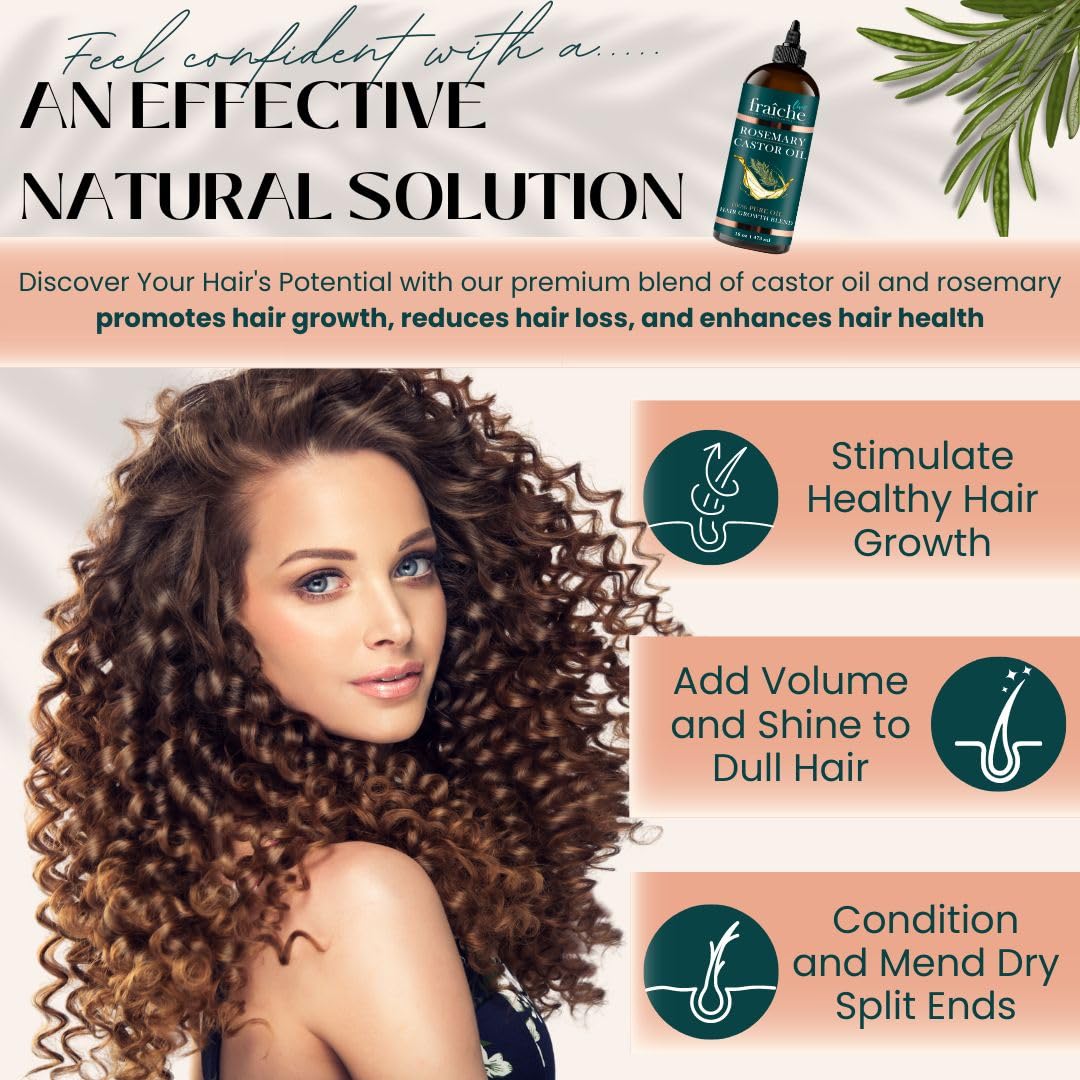 Live Fraiche Rosemary Castor Oil for Hair Growth 16oz - Rosemary Oil for Hair Growth and Thickening Pure Blend to Reduce Loss and Promote a Healthy Scalp - Image 3