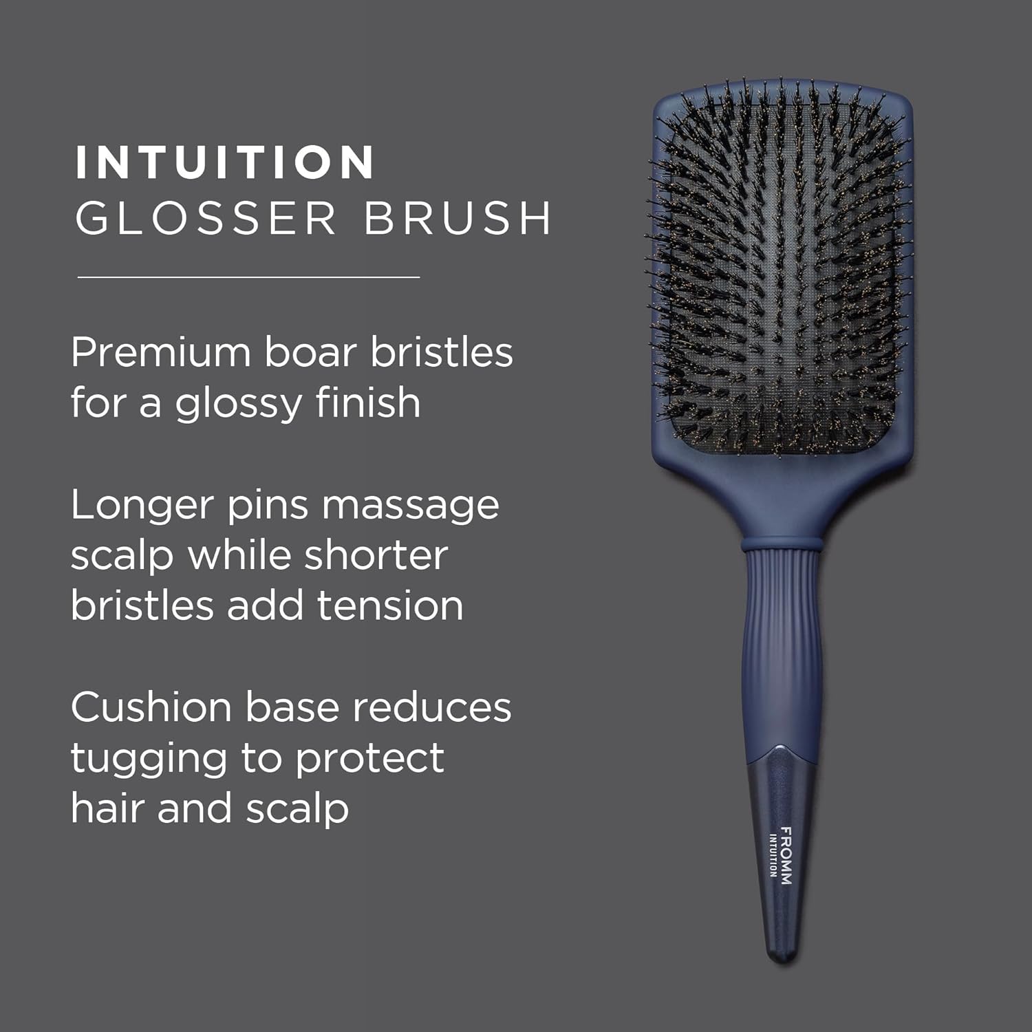 Intuition Glosser Smooth & Glossy Boar Bristle Paddle Brush, Detangles, Smoothes, and Massages Scalp to Distribute Oils for Shiny Healthy Hair, Navy Blue - Image 2