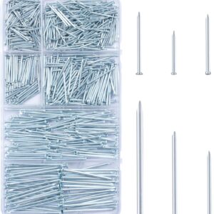 KURUI 700pcs Hardware Nails for Hanging Pictures Assorted Kit, Up to 2"-Long Finish Nails Assortment Kit for Wall Art Decor, 640 Frame Nails and 60 Small Finishing Nails for Drywall Wood - Silver