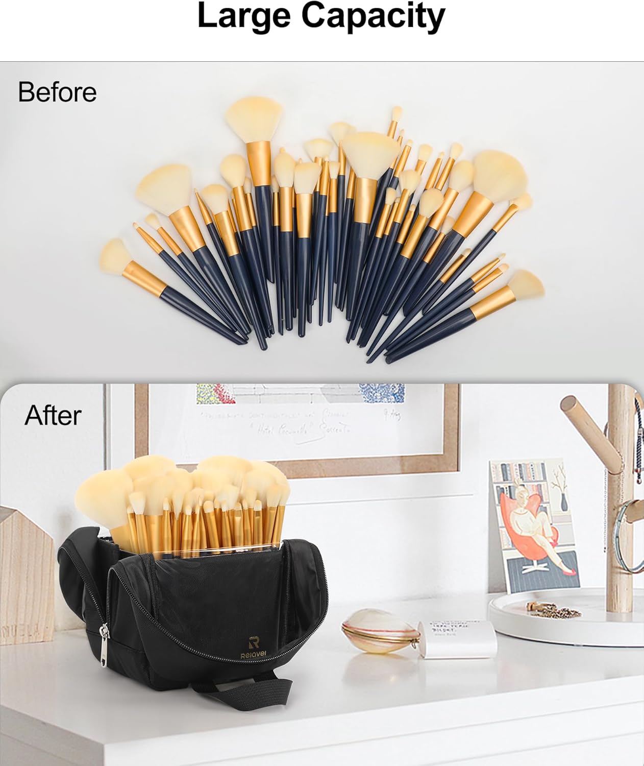 MONSTINA Makeup Brush Organizer Bag,Large Capacity Portable Stand-Up Makeup Brush Holder,Professional Artist Makeup Brush Sets Case Dust-proof TPU Transparent Clear - Image 5