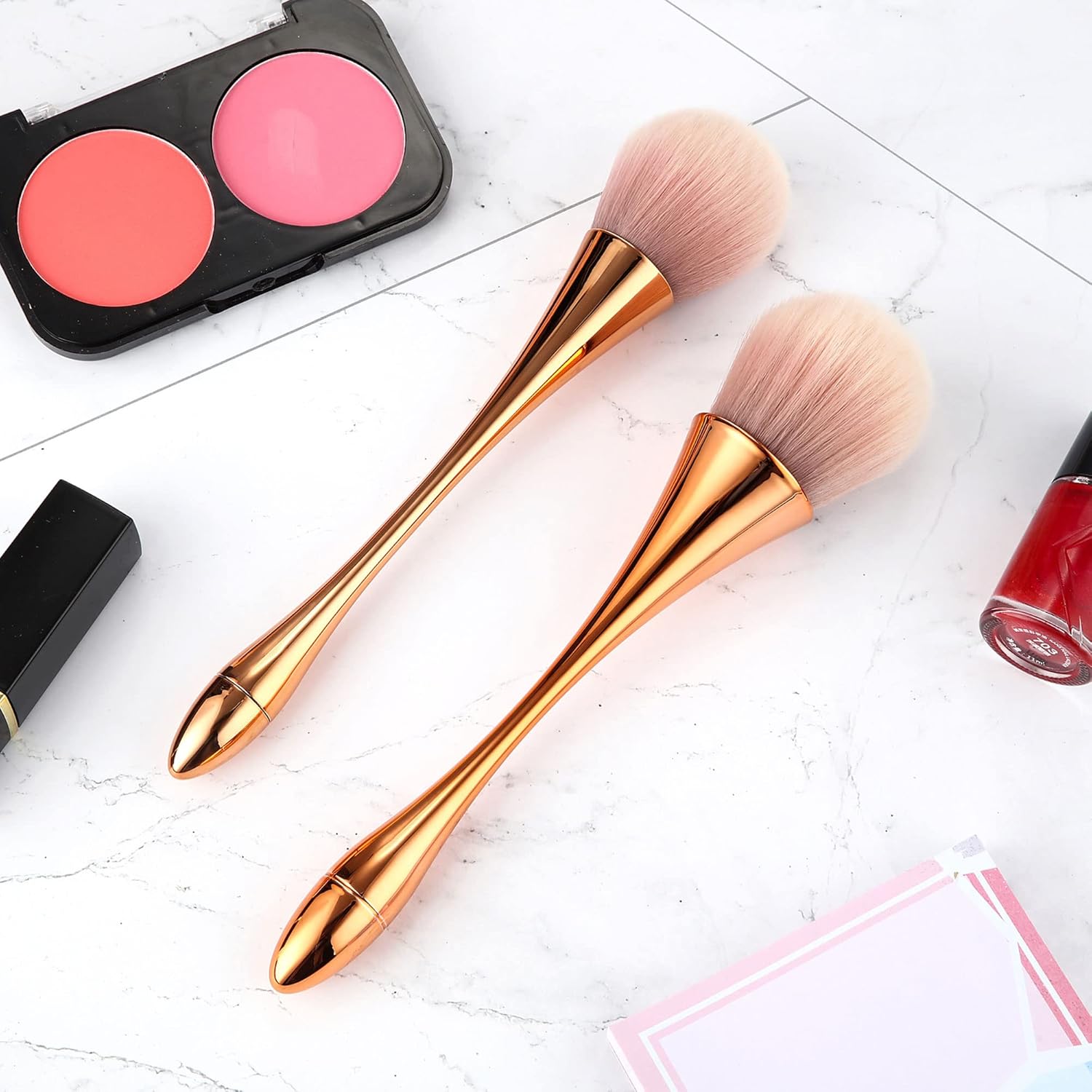Boao 2 Pcs Large Fluffy Makeup Brushes Soft Bronzer Powder Brush for Coverage Loose Blending Buffing Nail Foundation(Rose Gold) - Image 4