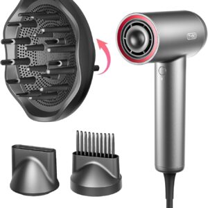TYMO Hair Dryer with Diffuser, 1500W High-Speed Professional Blow Dryer with Comb for Fast Drying, 110,000RPM Brushless Motor, 200 Million Ionic Hairdryer Zero Damage, 3 Speeds & 4 Temps, Low-Noise