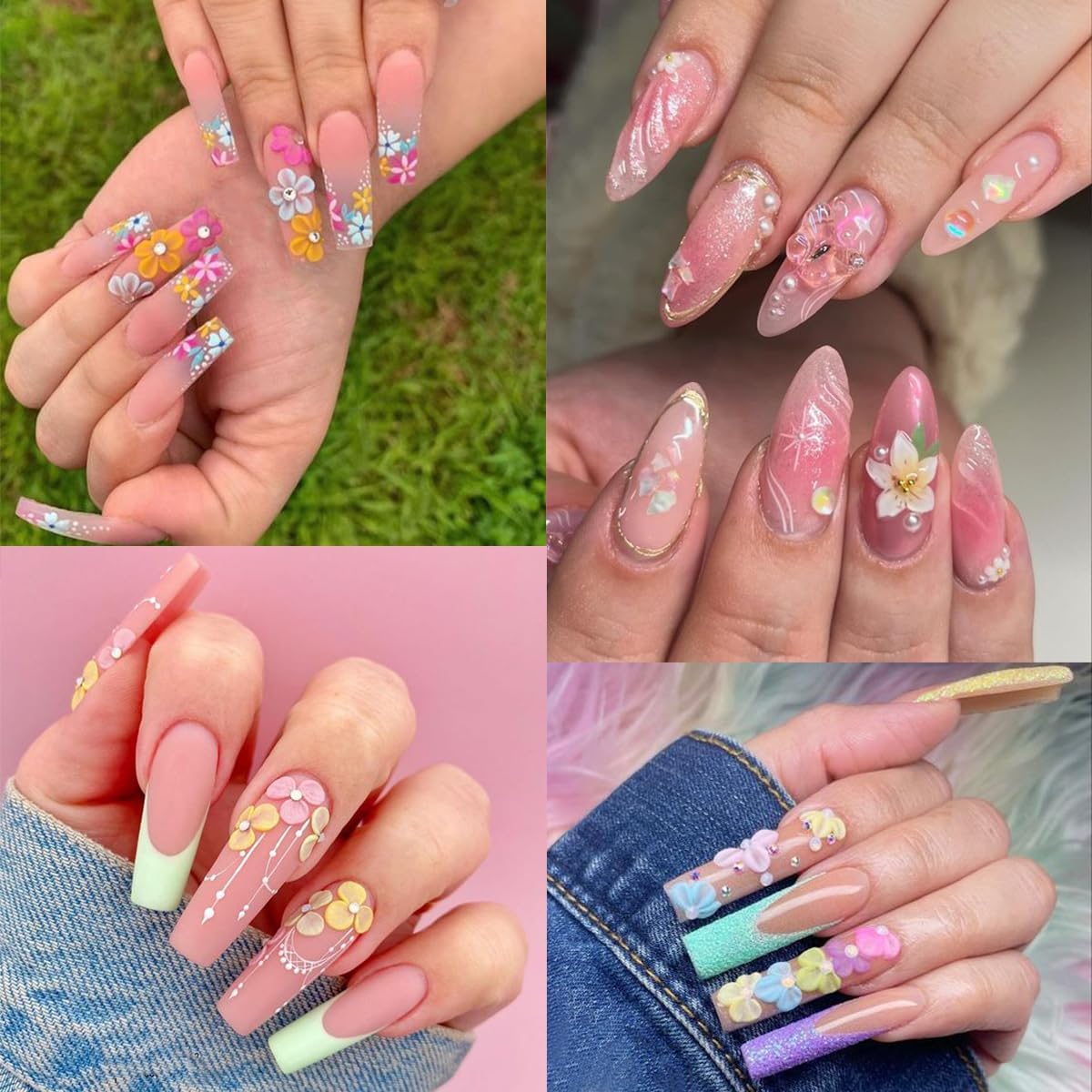 Flower Nail Art Stickers 5D Embossed Pink White Flower Nail Decals Luxury Colorful Five Petal Floral Nail Design Stickers Summer Butterfly Nail Art Supplies Heart Nail Stickers for Women Manicure-3Pcs - Image 3