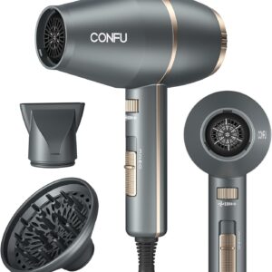 CONFU Hair Dryer, Hair Dryer with Diffuser 1875W, Negative Ionic Blow Dryer for Women & Men, Small Blow Dryer for HOM