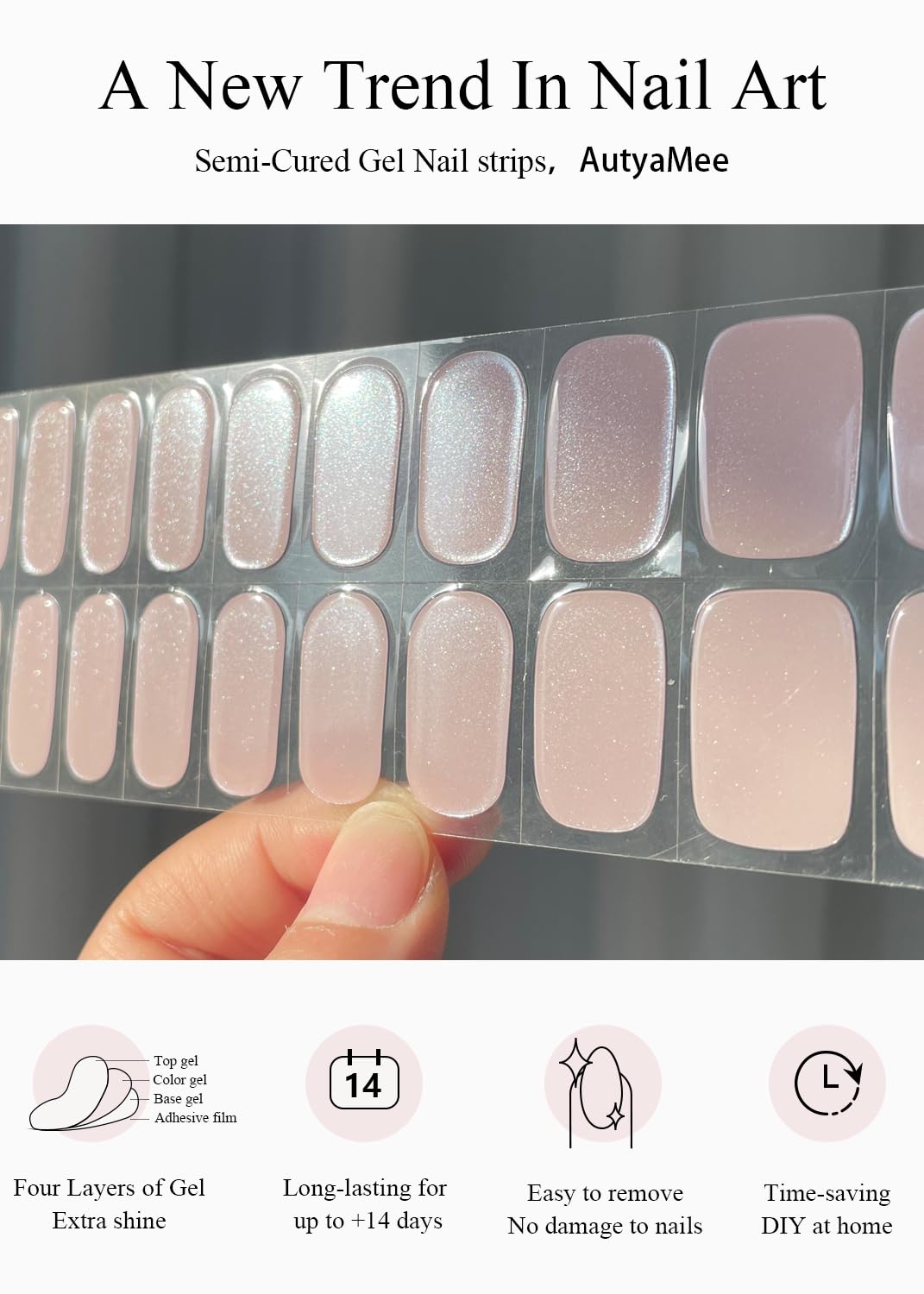 Semi Cured Gel Nail Strips (Glazed Donut Pink), Pearl, Chrome, Gel Nail Wraps, Stickers, UV Light Required, Salon Quality, Easy To Use - Image 3