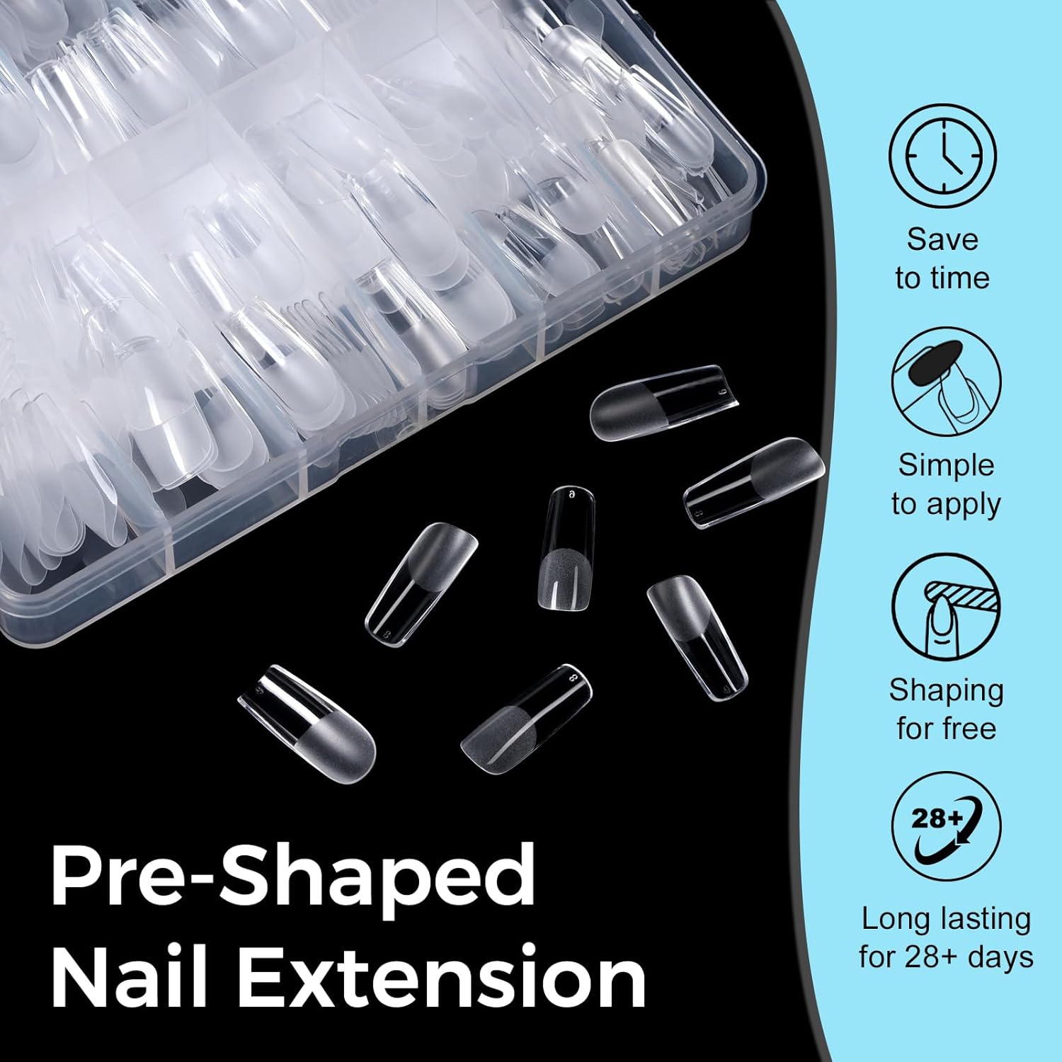 TOMICCA Clear Nail Tips Acrylic Nails 240Pcs Medium Square Acrylic Nail Kit Pre-shape Full Cover Clear Nails Gel Nail Tips for Extension Nail Home DIY, 12 Sizes - Image 7