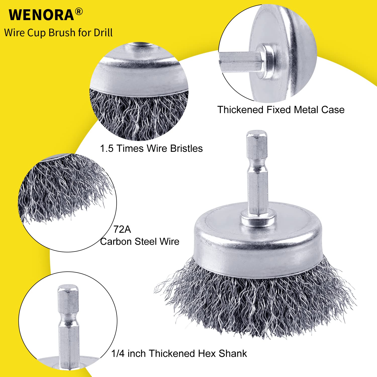 2 Pack WENORA Wire Brush Set for Drill, 1/4 Inch Hex Shank, 0.010 Inch Coarse Carbon Steel Drill Brush, Rust Removal - 2 Inch - Image 5