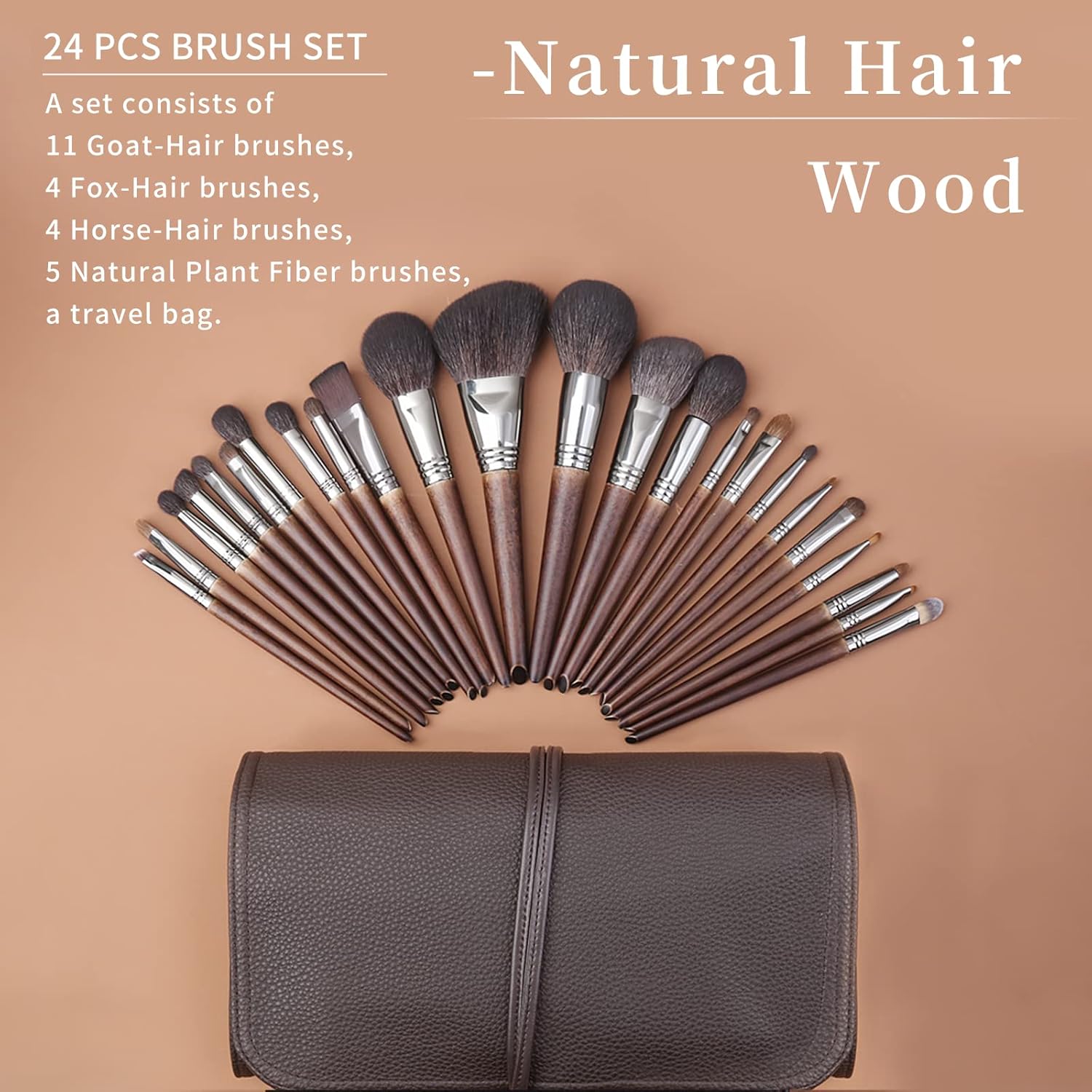 Deluxe Natural Goat Hair Makeup Brush Set with Case, Luxury ENZO KEN Cosmetic Brushes Makeup Set, Natural Makeup Brushes, Natural Bristle Makeup Brushes, Natural Hair Makeup Brushes Set Professional. - Image 2