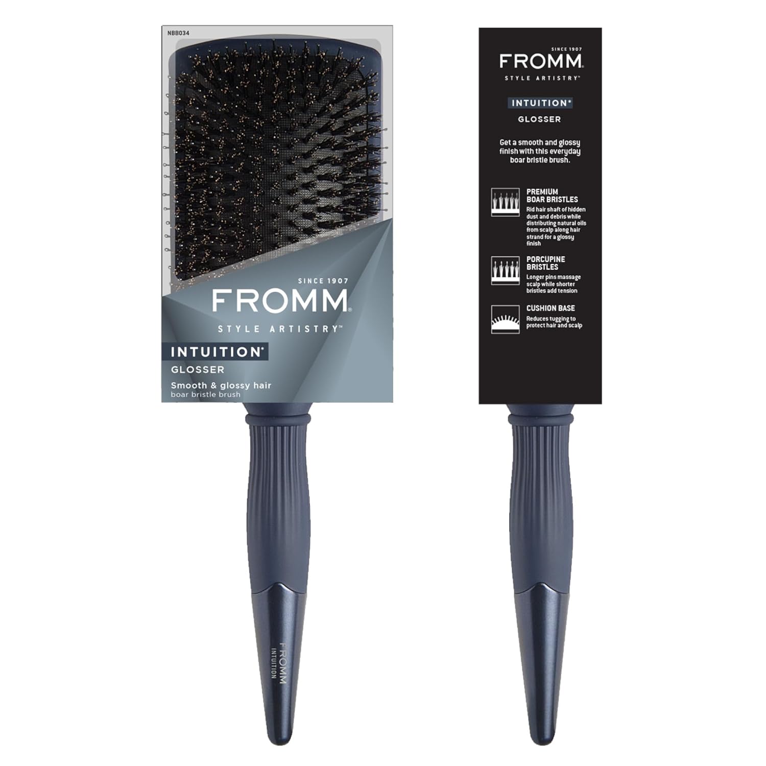 Intuition Glosser Smooth & Glossy Boar Bristle Paddle Brush, Detangles, Smoothes, and Massages Scalp to Distribute Oils for Shiny Healthy Hair, Navy Blue - Image 6