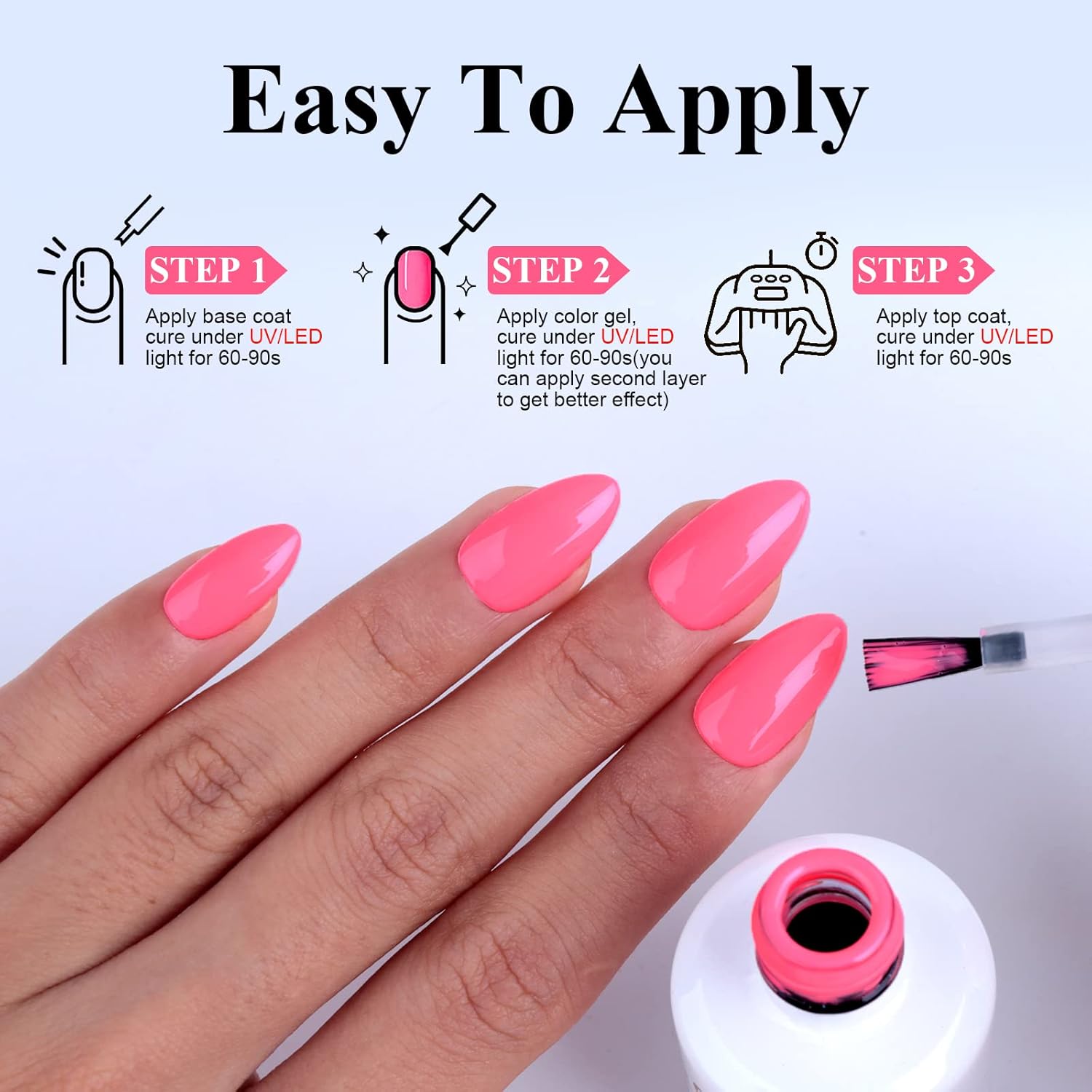 Imtiti Neon Gel Nail Polish - 0.5 Fl Oz Neon Pink, LED/U V Soak Off, DIY Nail Art Starter Kit - Image 5