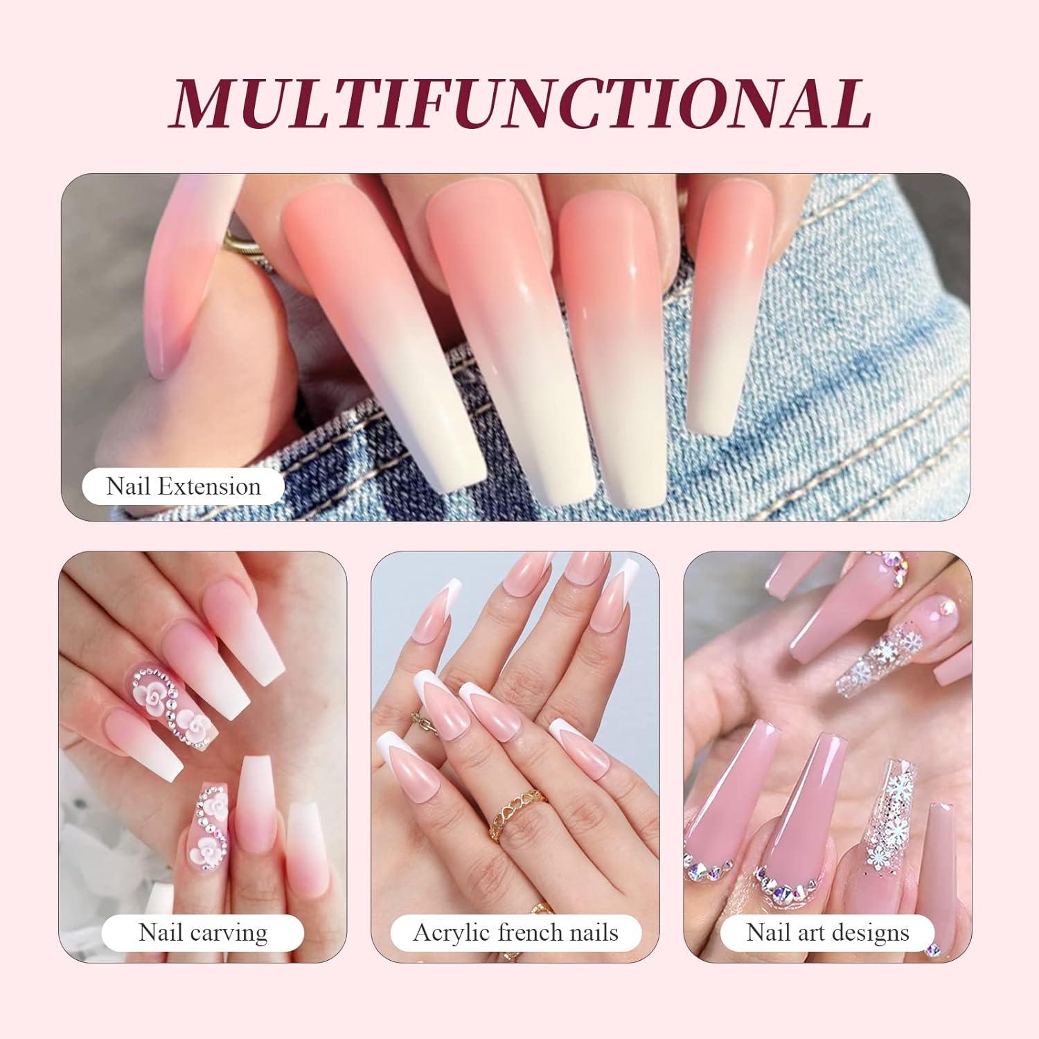 SAVILAND Acrylic Nail Kit for Beginners: White Pink Clear Acrylic Powder and Liquid Set with Nail Brush Forms Manicure Tools Kit with Everything for Beginners Home DIY Nail Art Salon - Image 6