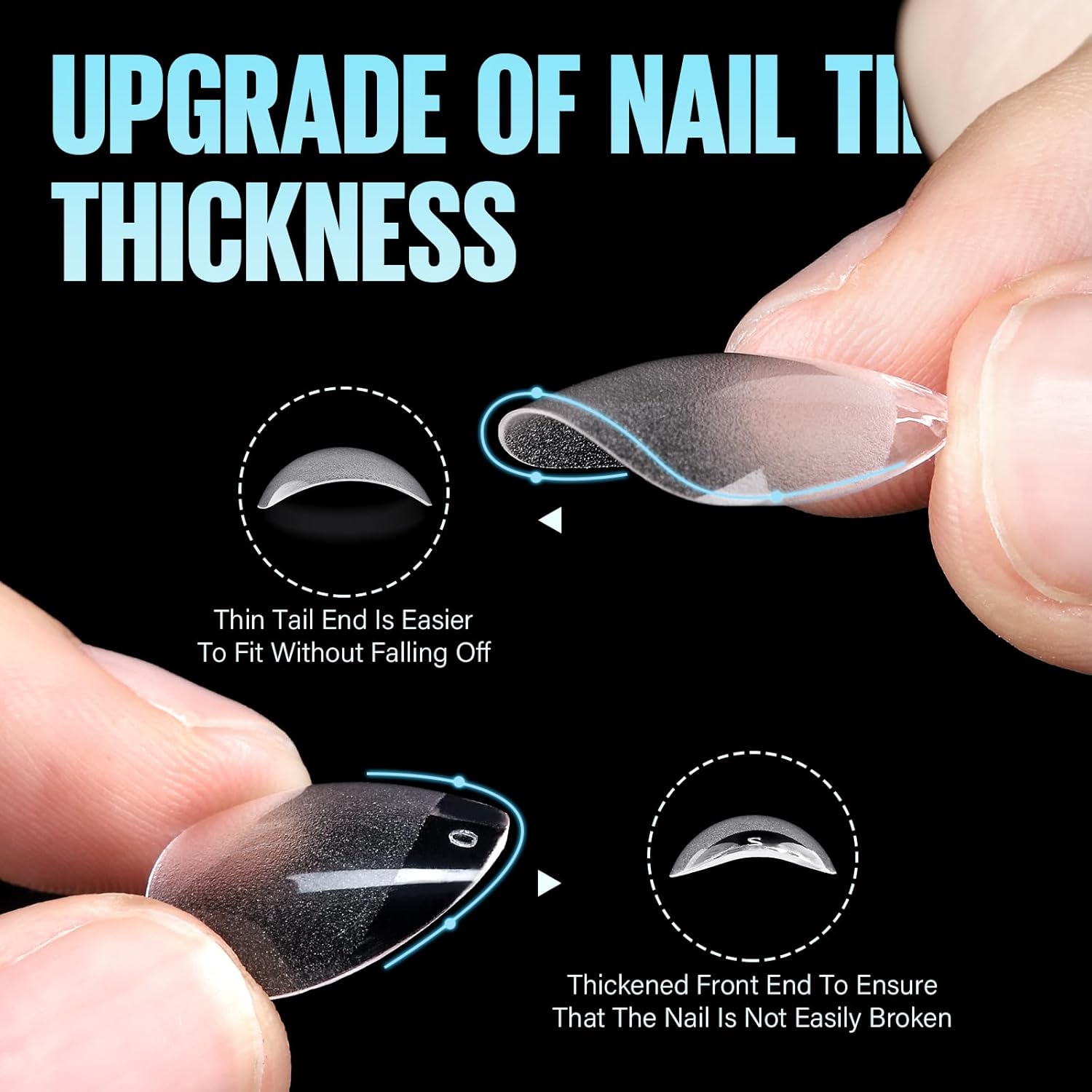 TOMICCA Short Almond Nail Tips, 504Pcs Soft Acrylic Nail Tips, 12 Sizes Pre-Shaped Half Matte Fake Clear Gelly Tips, Press on Acrylic Nails for Nail Extension DIY Nail Salon - Image 2