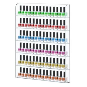 FEMELI 2 Pack Nail Polish Wall Racks 20 * 24 Inch Hold Up to 240 Bottles,Clear Acrylic Nail Polish Shelf Organizer Wall Mounted 6 Rows (2)