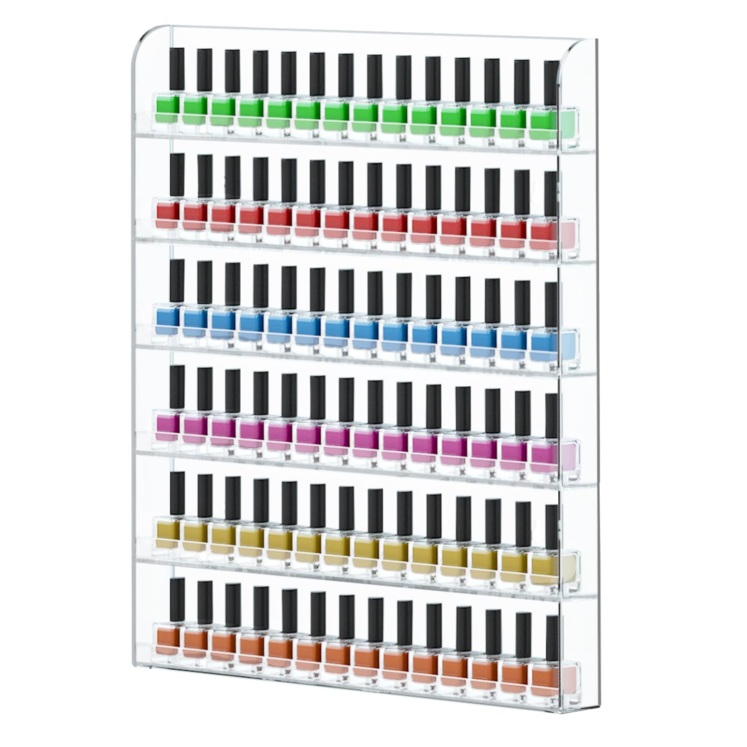 FEMELI 2 Pack Nail Polish Wall Racks 20 * 24 Inch Hold Up to 240 Bottles,Clear Acrylic Nail Polish Shelf Organizer Wall Mounted 6 Rows (2)