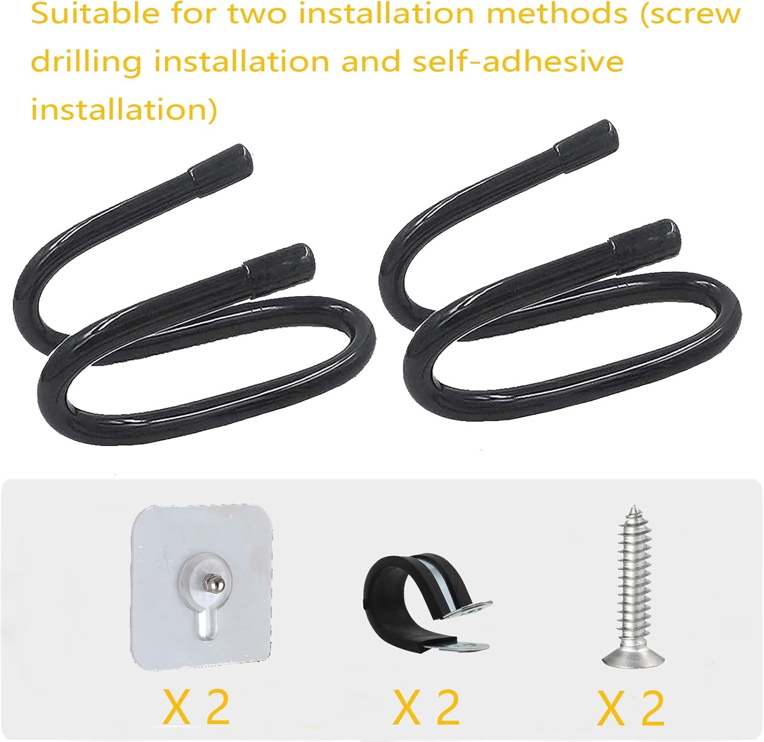 Universal Hair Dryer Holder, Blow Dryer Hanger Hook Wall Mount for Hair Dryer, Towels, Flat Iron,Hair Straightener &Cord Organizer for Cabinet Bathroom - Self Adhesive/Drilling - 2 Pack - Image 2