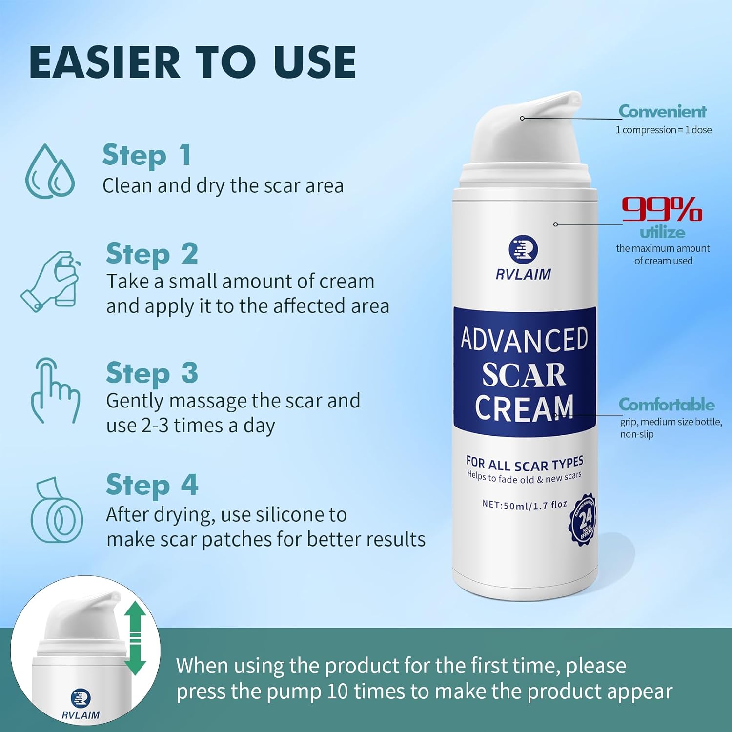 Advanced Silicone Scar Cream Gel 1.7 oz for Surgical Stretch Marks and Keloids - Image 6
