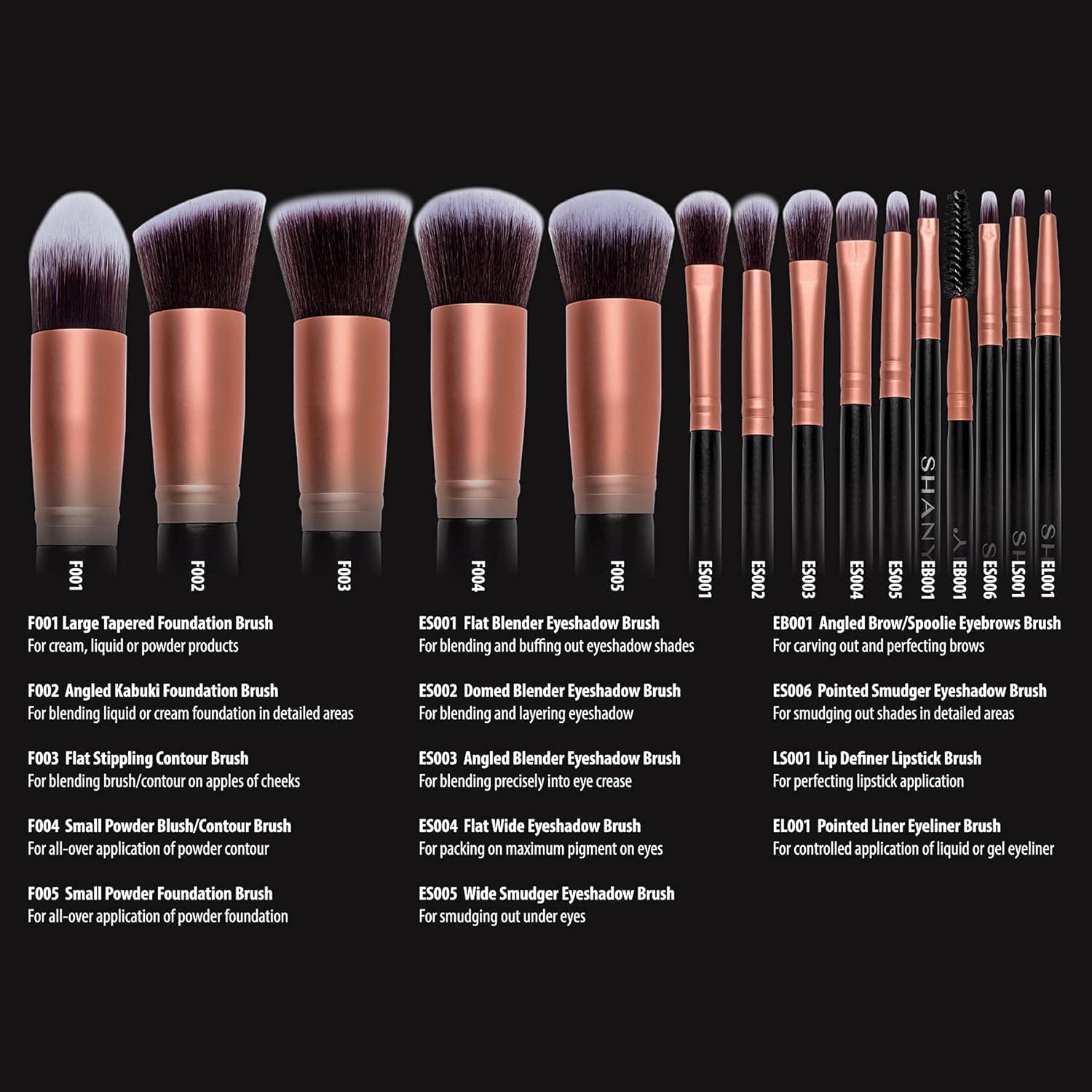 SHANY Makeup Brushes - Rose All Day - 14-Piece Brush Set – Foundation Powder Concealers Eye Shadows Makeup brushes - Complete Kabuki Makeup Brush Set in Rose Gold - 14 PCS - Image 6