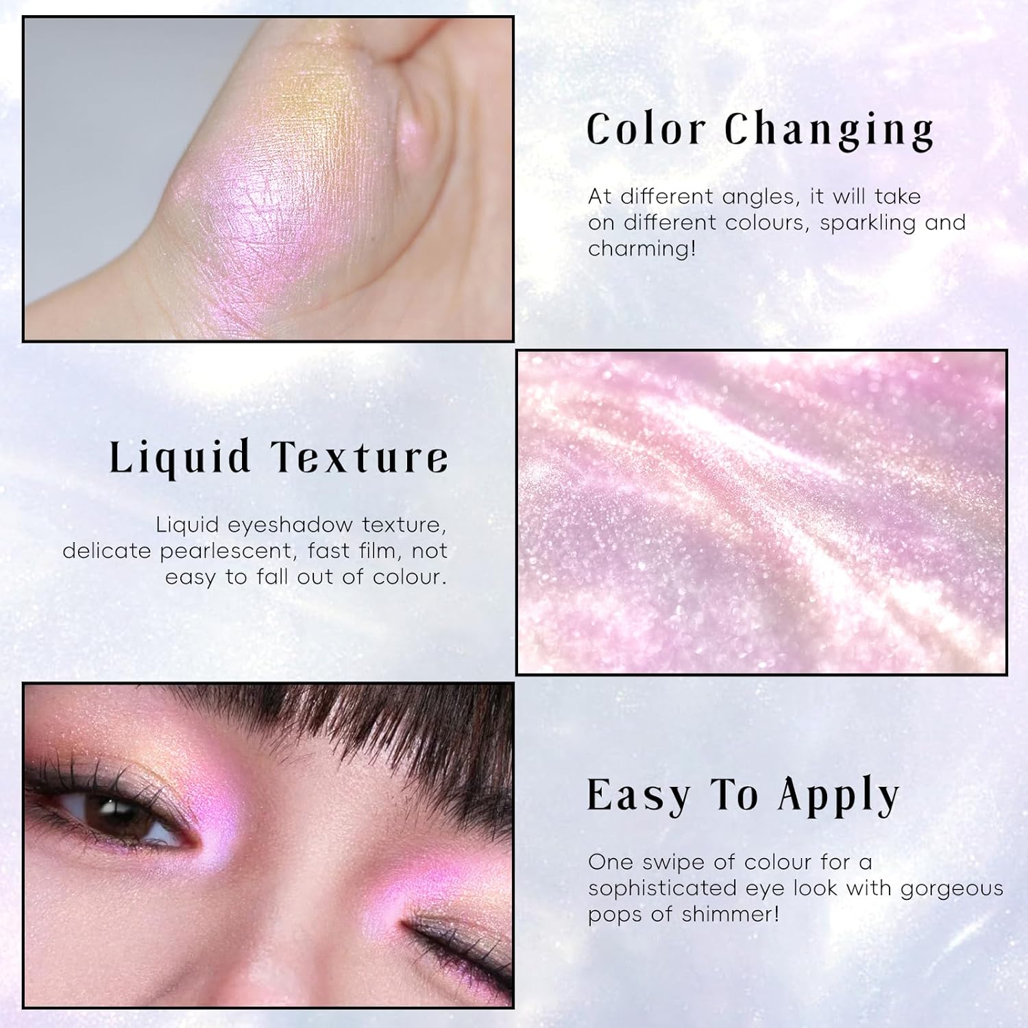 Liquid Glitter Eyeshadow, Shimmer Chameleon Holographic Metallic Multichrome Highlighter, Long Lasting Waterproof White Purple Eye look, Sparkling Quick Dry Face Eye pigmented Makeup 04 - Image 4