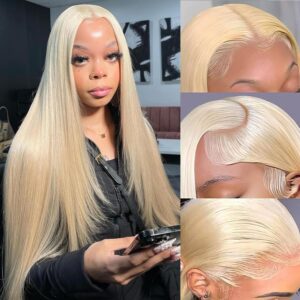 24 Inch 613 13x6 Lace Front Wig Human Hair 200 Density 613 Lace Front Wig Human Hair Blonde Wig Human Hair Straight Lace Frontal Wig Human Hair Pre Plucked With Baby Hair
