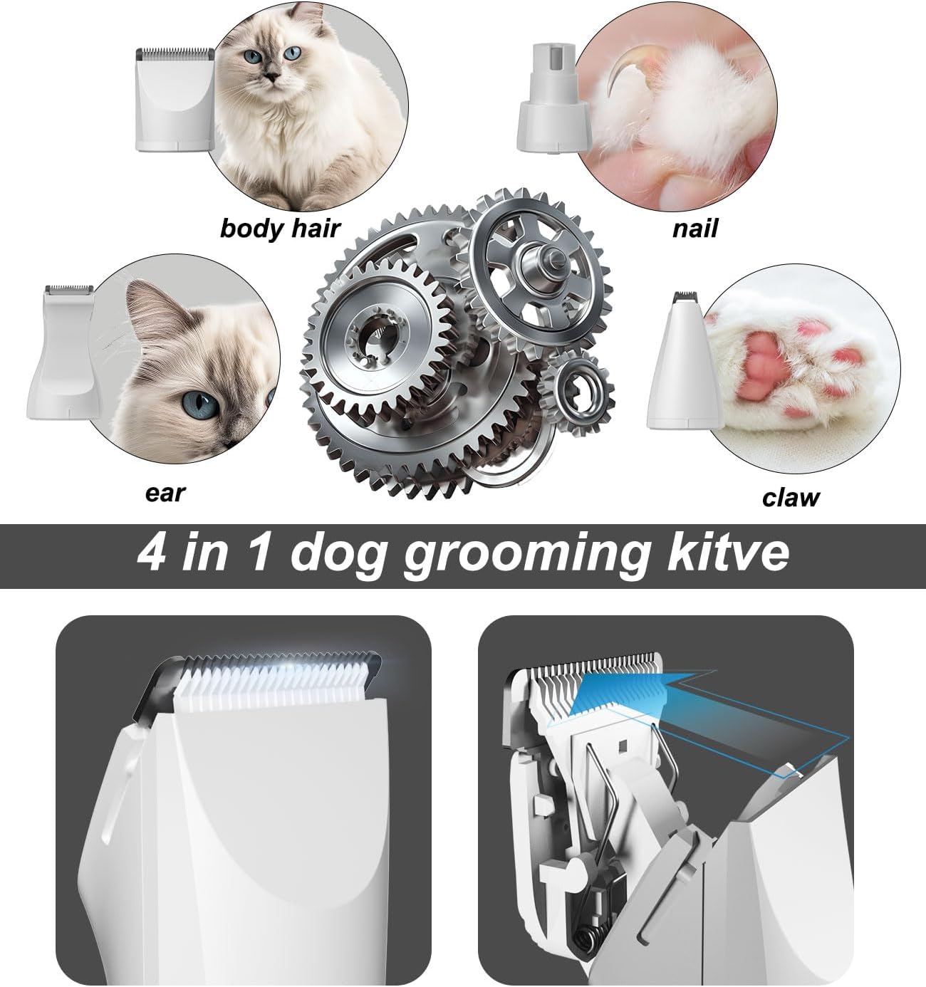 JOTUT Small Dog Paw Trimmer for Grooming Electric Cordless Low Noise for Trimming Pet's Hair 4 in 1 Quiet Cordless Dog Clippers Nail Grinder Shaver for Small Pets - Image 5