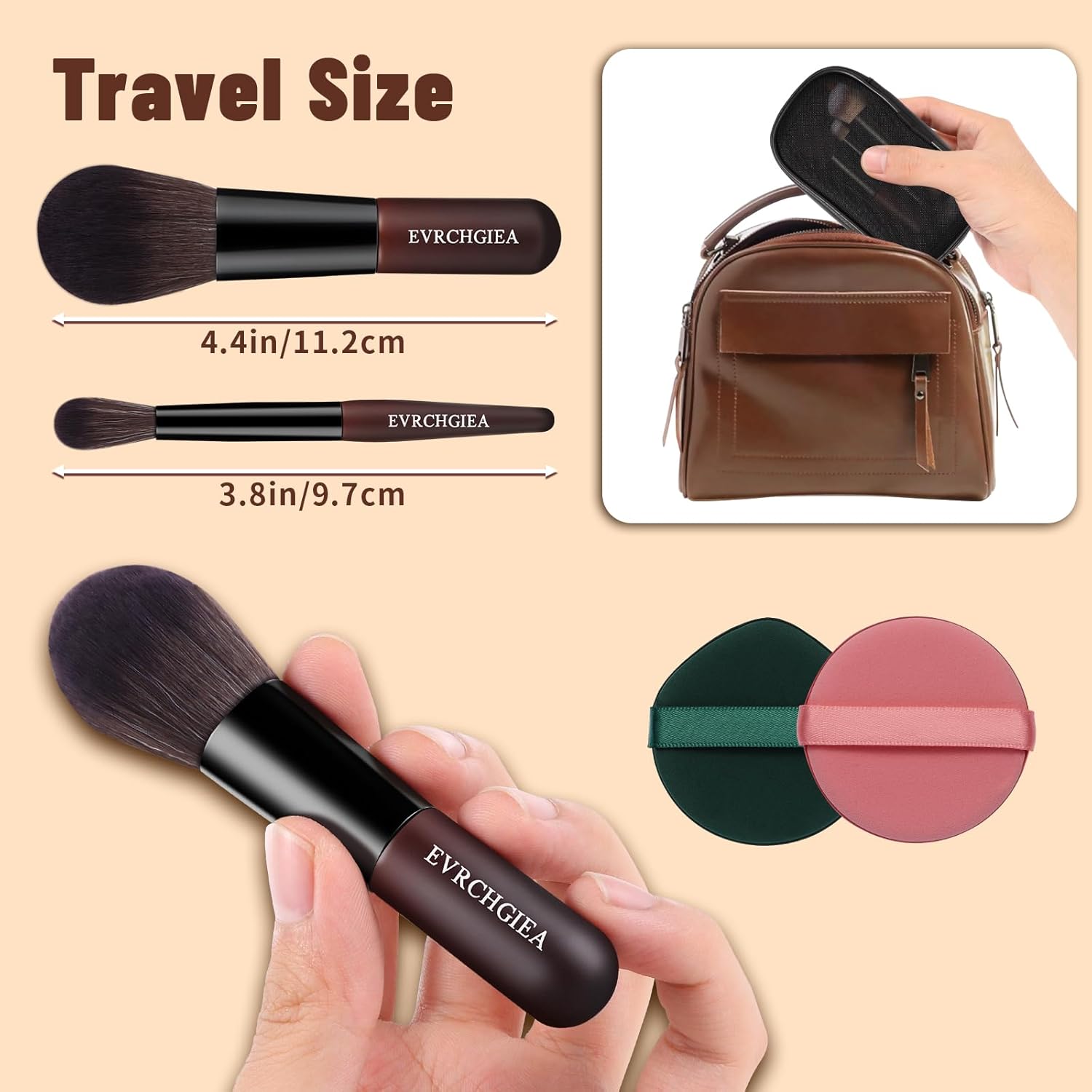 Travel Makeup Brush Set, 15 pcs Mini Makeup Brushes and 2 Puff for Foundation, Powder, Eyeshadow, Highlight, Contour, Blush & Concealer, Small Makeup Brush Set Purse Size with Case - Image 6