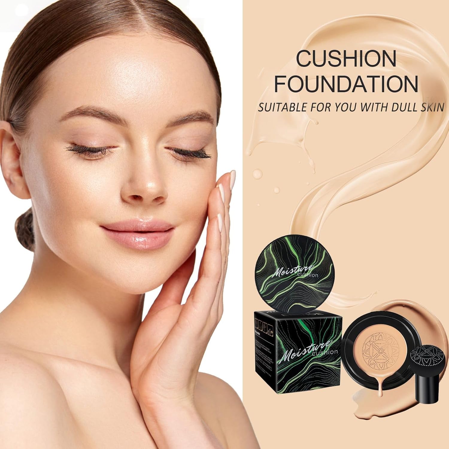 Mushroom Head Air Cushion CC Cream - BB Cream Face Makeup Foundation with Power Puff for Mature Skin Moisturizing Concealer Brighten Long-Lasting, Even Skin Tone for All Skin Types (Buff Beige) - Image 3