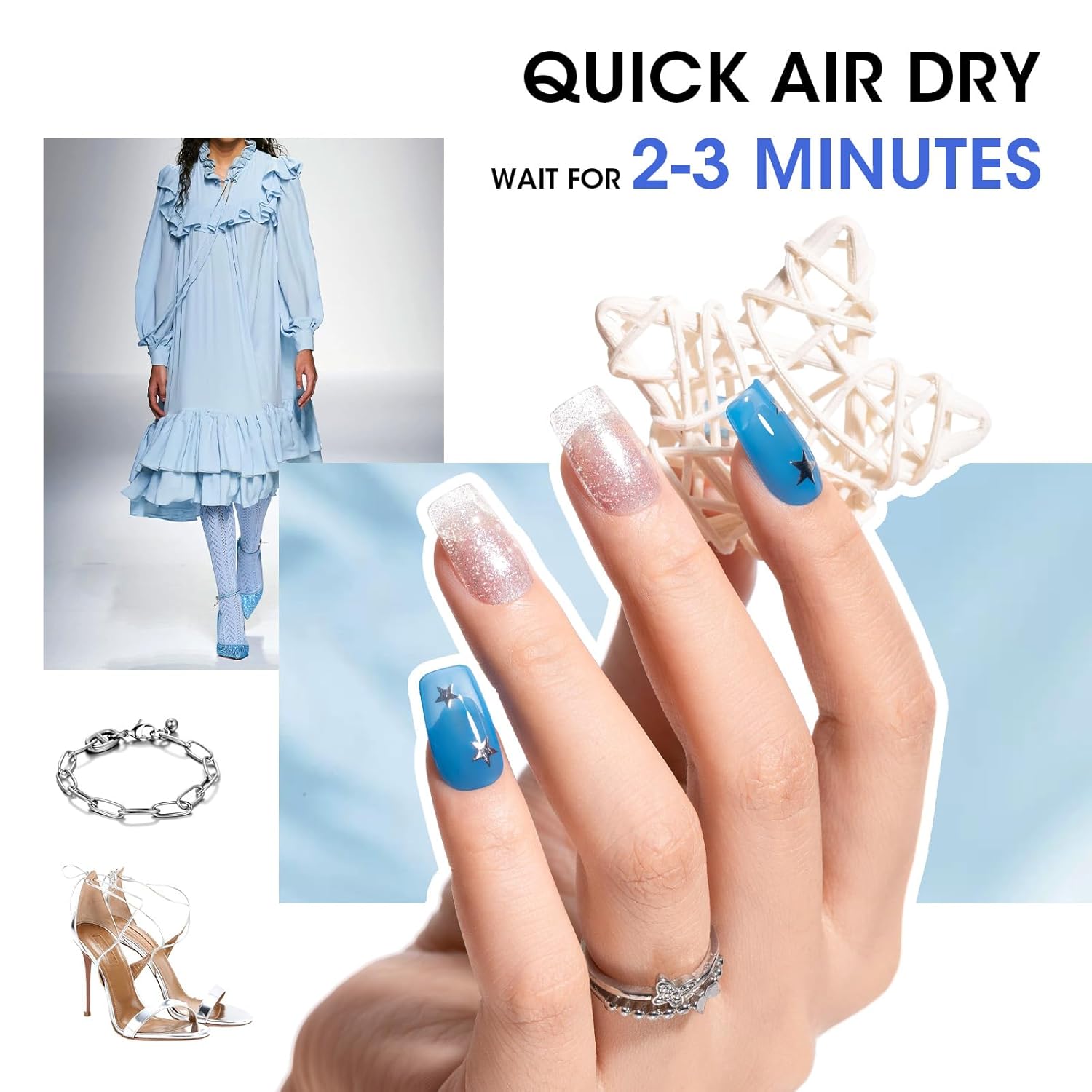 Gellen Blue Jelly Nail Polish, Sheer Nail Polish Quick Dry Summer 6 Colors Blue Glitter Set, Natural Traditional Regular Nails Polish for Acrylic Natural Nails Home Salon, No Gel, Hema Free, Non-toxic - Image 4
