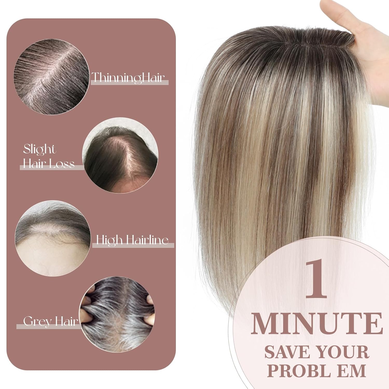12 Inch Human Hair Toppers for Women No Bangs Upgrade Swiss Base Real Human Hair Toppers for Women with Thinning Hair - Image 4