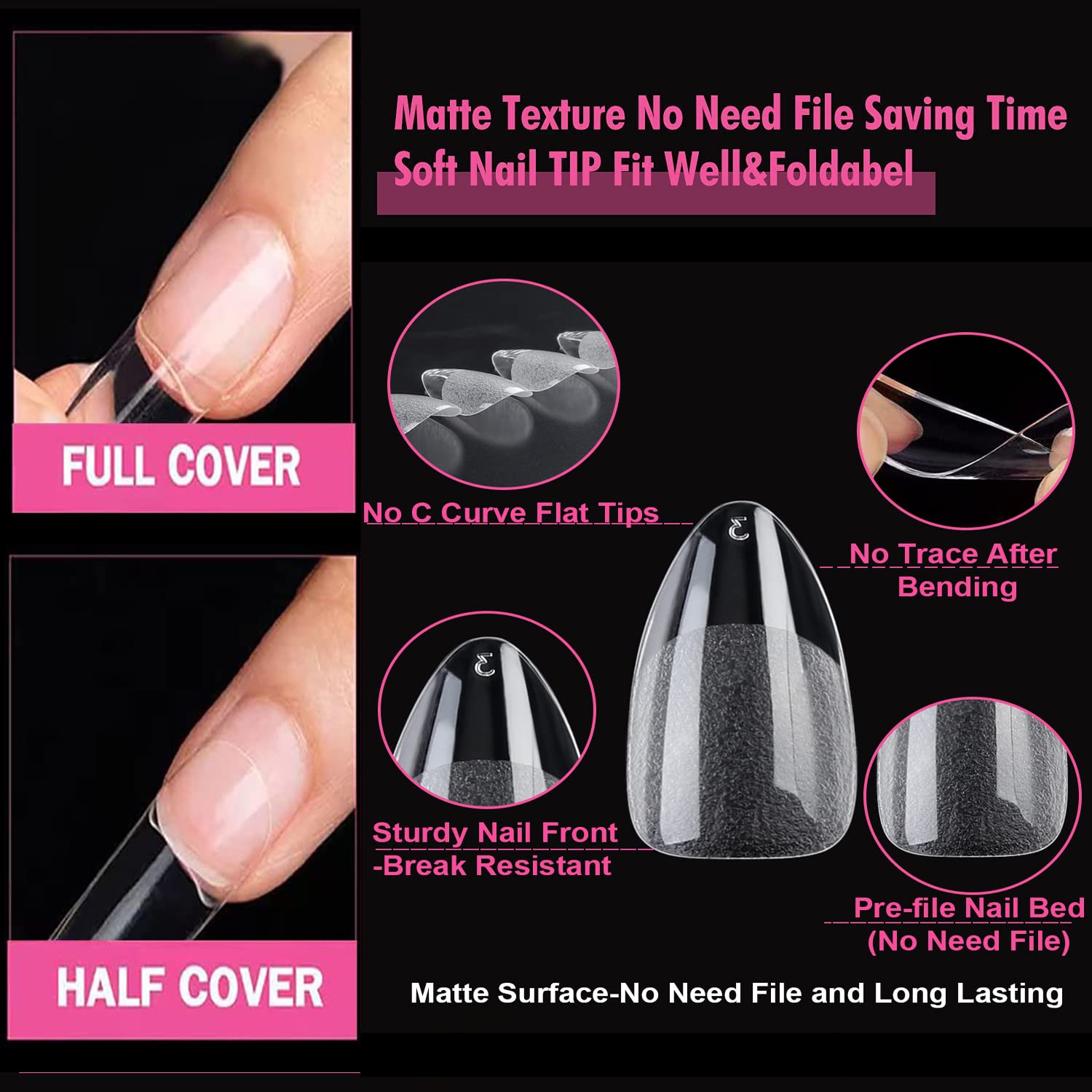 UNA GELLA Short Almond Fake Nails 216pcs Pre-shape Gel Acrylic Nail Tips for Full Cover Nail Extension Home DIY Nail Salon 12 Sizes Gelly Tips - Image 2