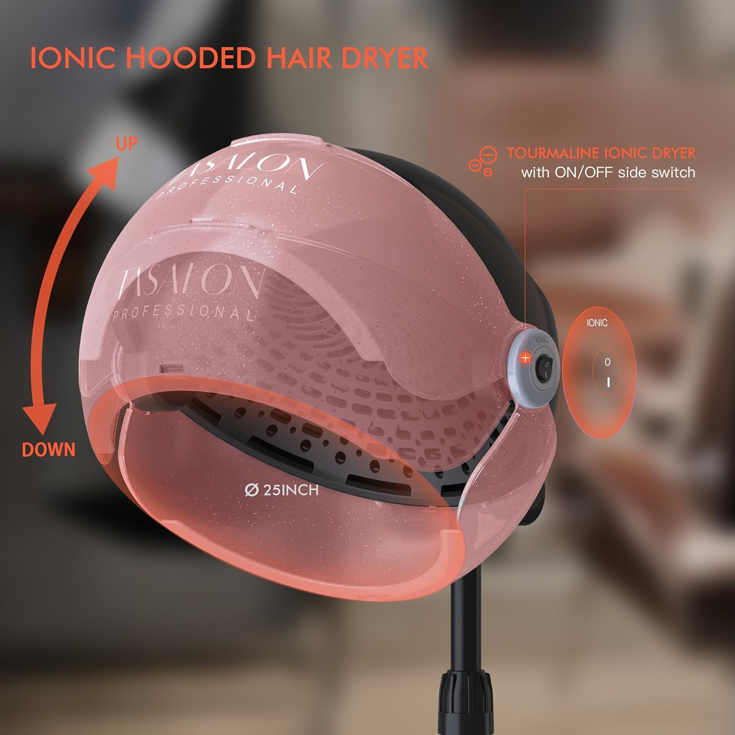 TASALON 1875W Pink Ionic Hooded Hair Dryer with 3 Heat Settings and Adjustable Height - Image 2