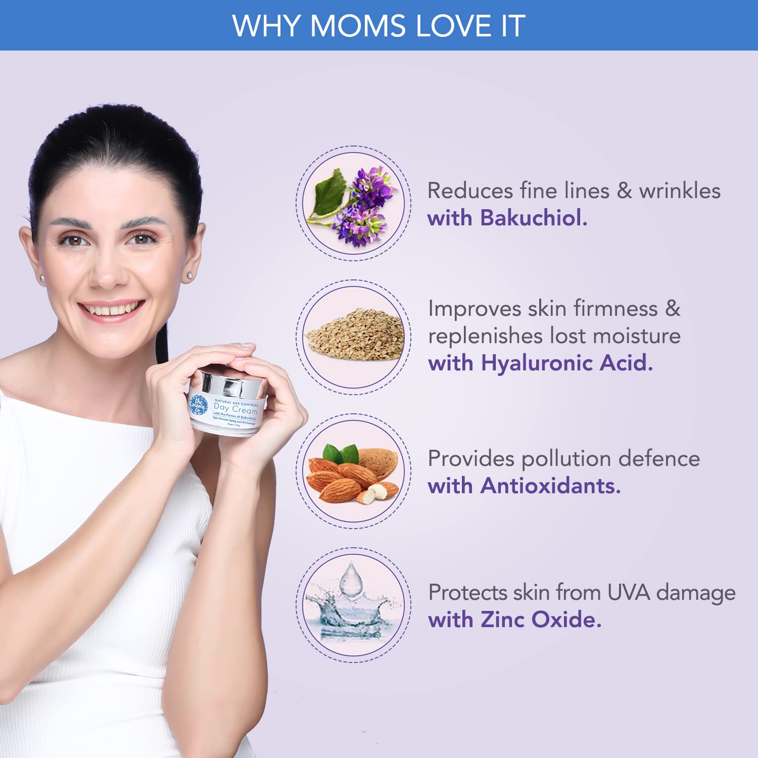 The Moms Co. Natural Age Control Day Face Cream with Bakuchiol (Natural Retinol), Anti Wrinkle Cream, Fine Lines & Sun Protection, Anti Aging Day Cream for Women & Men (50gm) - Image 3