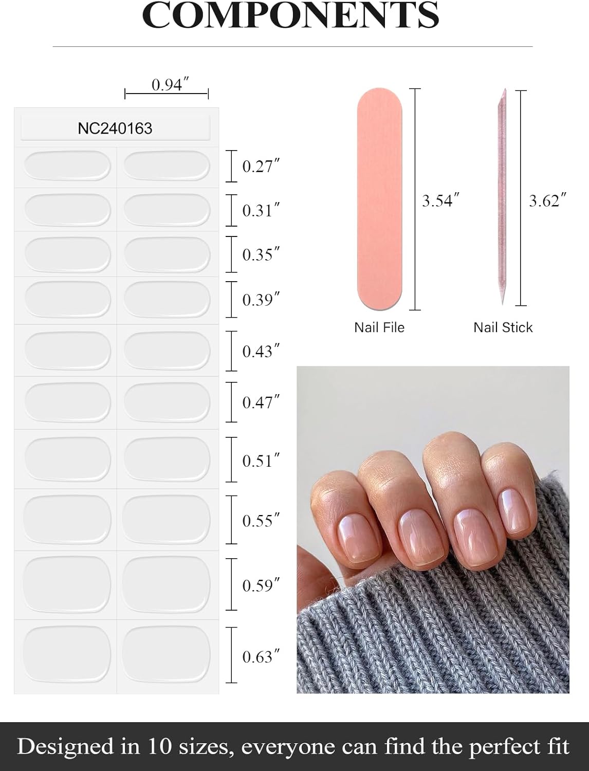 EBANKU Semi Cured Gel Nail Strips, 20PCS Clear UV Gel Nail Stickers Transparent Gel Nail Wraps for Home Nail DIY Salon-Quality Nail Strips with Nail File, Nail Stick- UV Light Required - Image 6