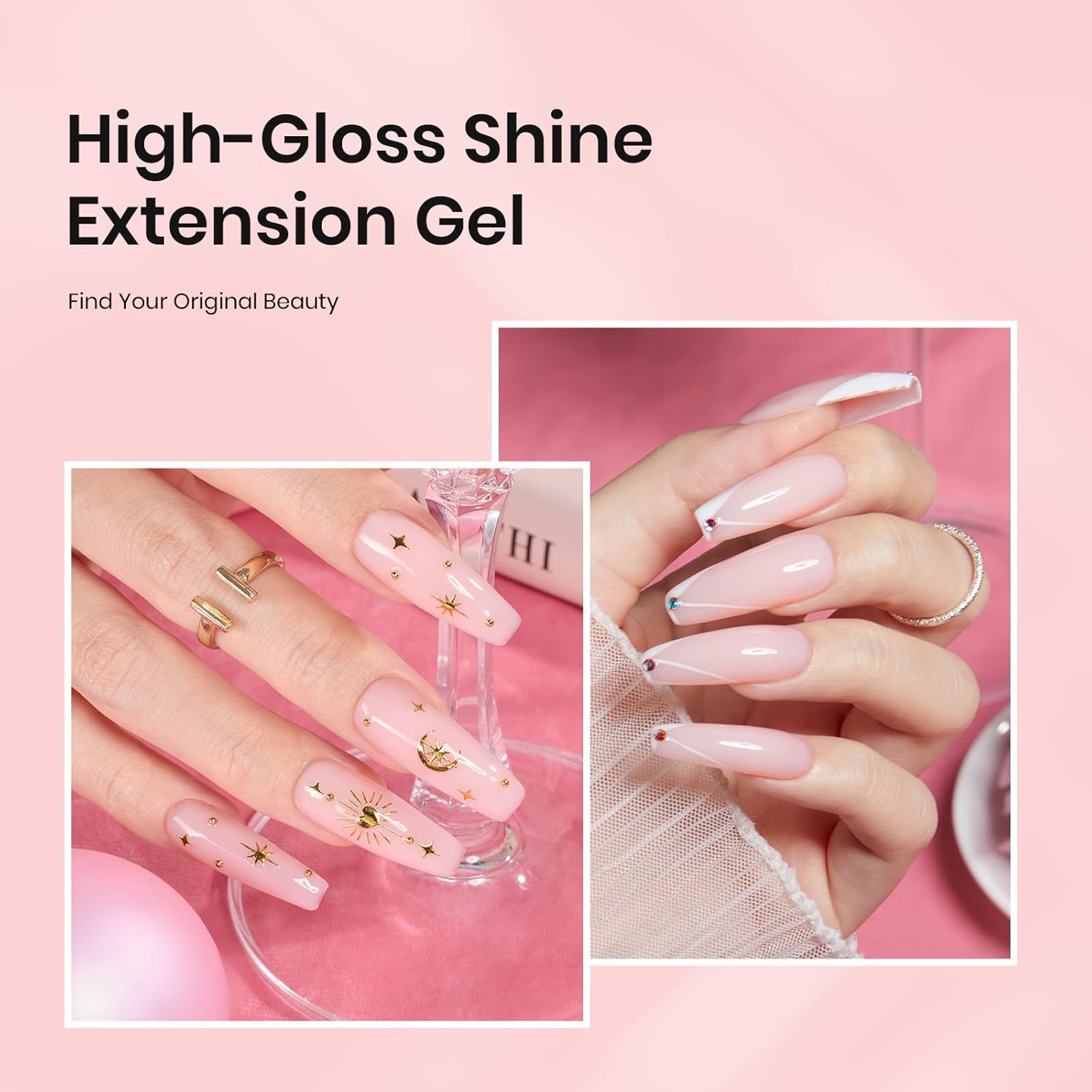 Beetles Poly Extension Gel Nail Kit, 4 Colors Milky White Nude Pink Neutral Poly Nail Gel Builder Hybrid Jelly Gel with Base&Top Coat Set DIY Nail Art Gift for Women - Image 4
