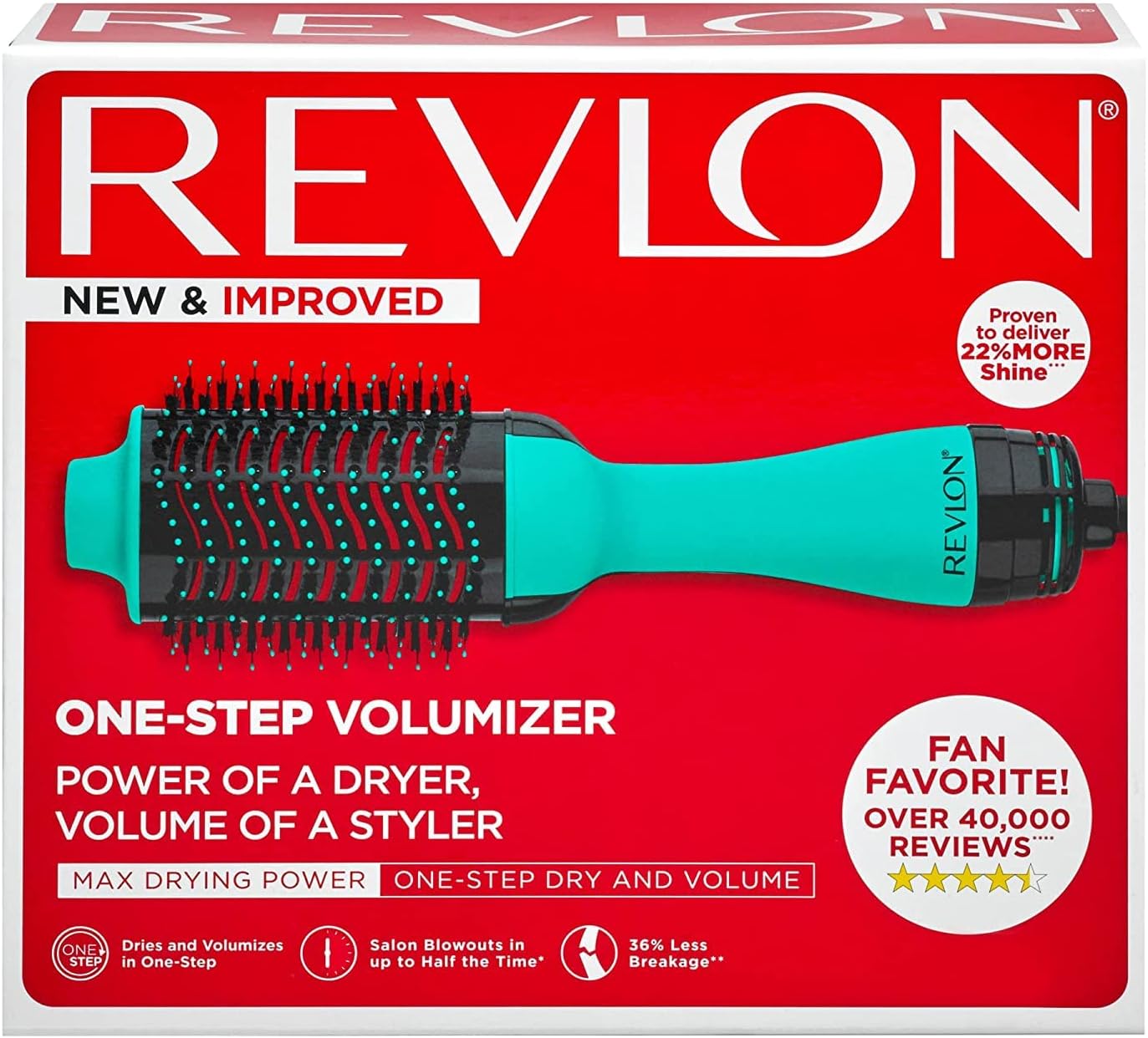 REVLON Salon One-Step Original 1.0 Hair Dryer and Volumizer Hot Air Brush, Teal - Diffuser, Ionic Technology, Adjustable Heat Settings, Cool Tip, Dryer Attachment - Image 8