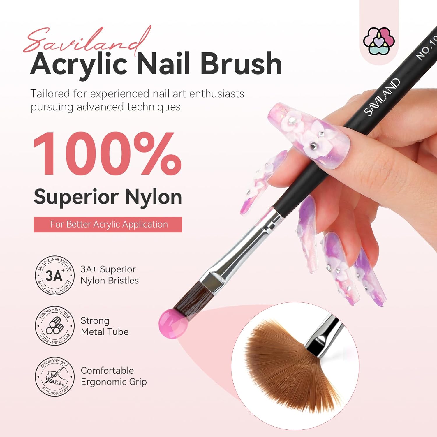 Saviland Kolinsky Acrylic Nail Brush Set: Size 4/6/8/10/12 Acrylic Nail Brushes for Acrylic Powder Application, Round Shaped Nail Brushes for Nail Art Extension 3D Nail Carving Manicure Tools Home DIY - Image 2