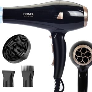 CONFU Hair Dryer, Professional Ionic Salon Blow Dryer with Diffuser for Women and Men, 5X Fast Drying, Powerful and Quiet Hair Blow Dryer for Fast & Easy Styling (1875 Watts)