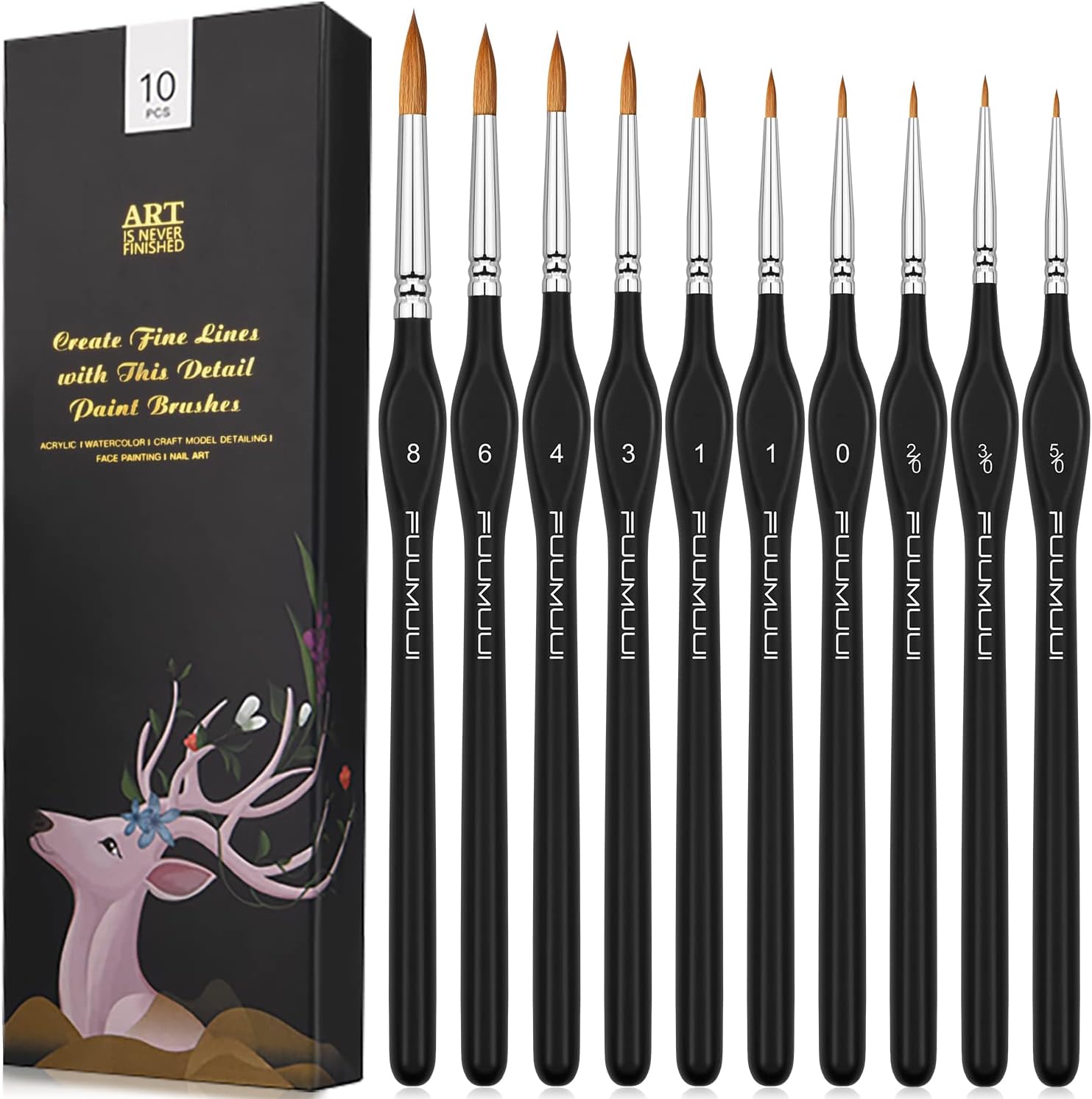 Kolinsky Sable Watercolor Brushes, 10pcs Sable Detail Paint Brush Set Will Keep a Fine Tip Point and Spring for Watercolor Acrylic Gouache, Miniature, Nail Art & Models - Image 6