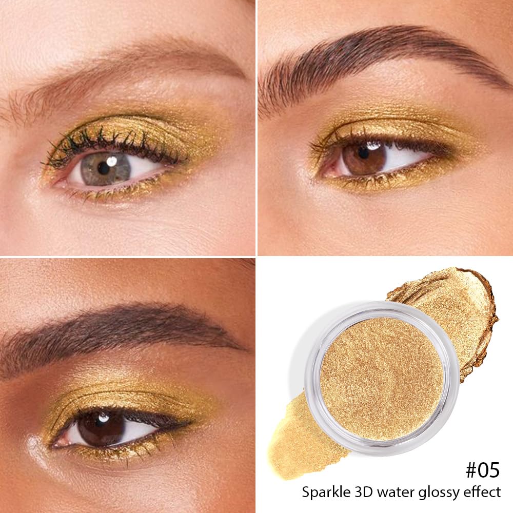 Cream Glitter Golden Yellow Shimmer Metallic Eyeshadow Palette Makeup, Natural Single Mini Instant Holographic Eyeshadow For Older Women, Sombras Crema Para Ojos, Talc, Paraben&Cruelty Free - Image 3