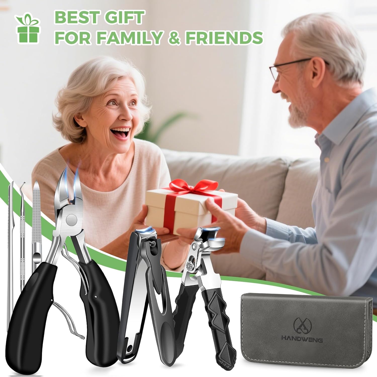 Toe Nail Clippers for Thick Toenails for Seniors, Angled Head Large Toenail Clippers for Men, Heavy Duty Fingernail Clipper with Catcher, Ultra Sharp Big Nail Cutters Set with Long Handle, Wide Jaw - Image 9