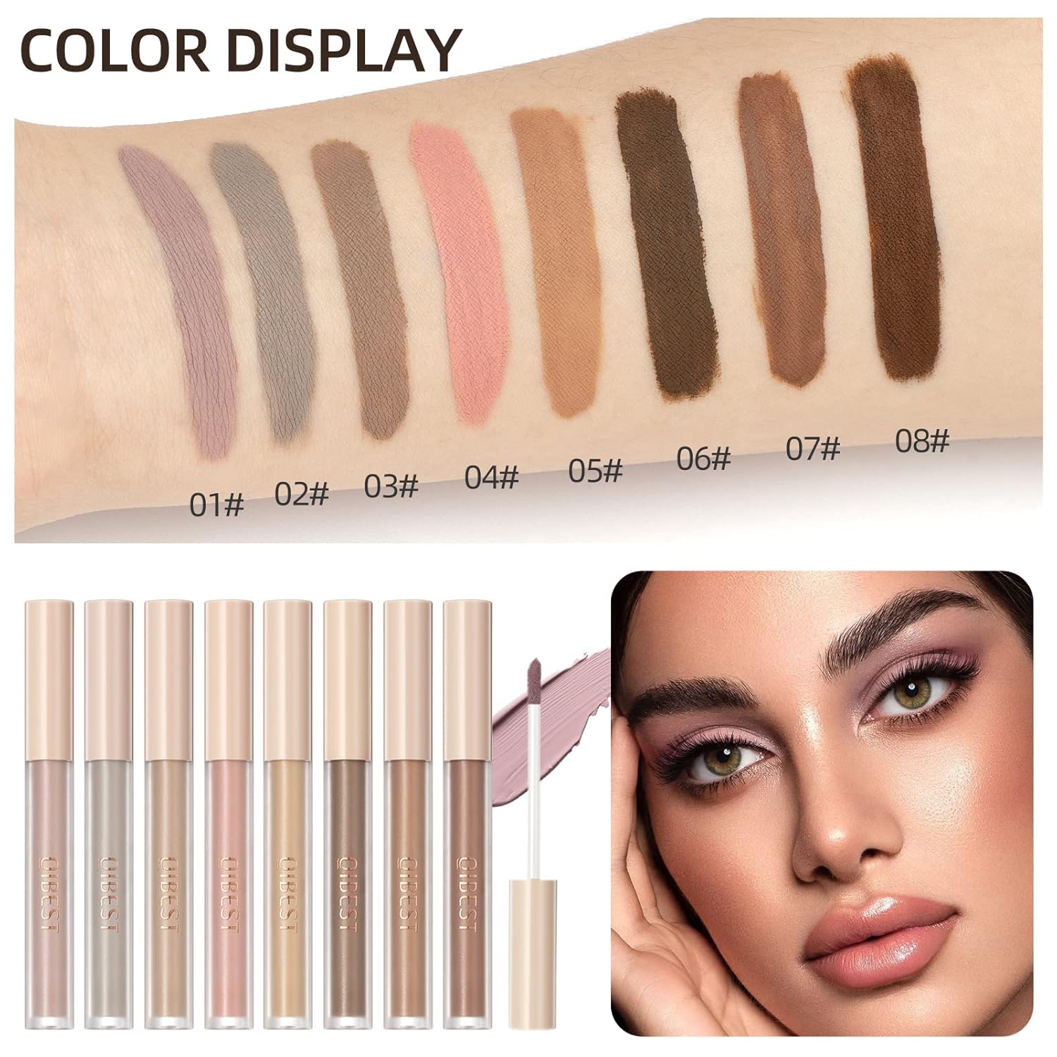 BestLand 8-Shade Matte Waterproof Liquid Eyeshadow Set for Smokey Eyes Nude Black - Image 6