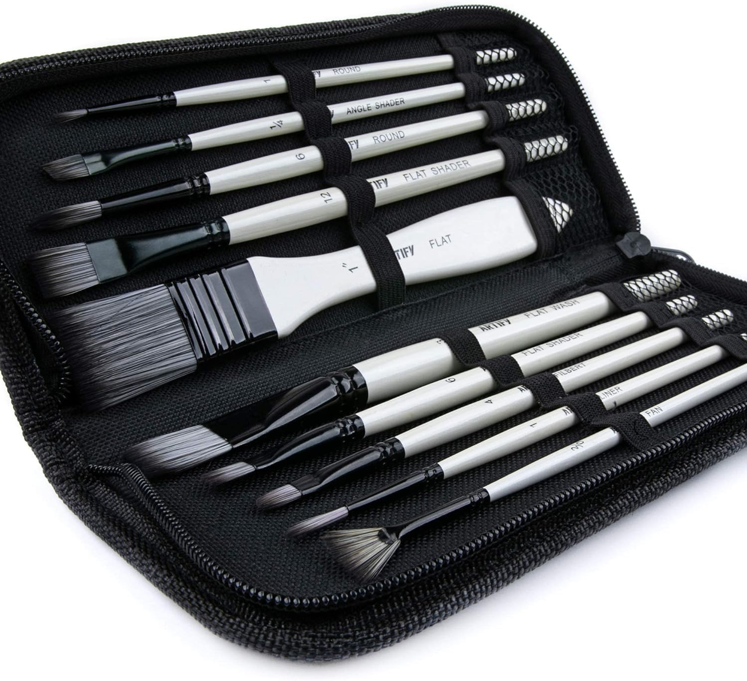 ARTIFY Paint Brush Set, 10 Pieces Paint Brushes for Acrylic Painting with case, Nylon Hair Brushes for Acrylic, Watercolor, Oil and Gouache Painting, White