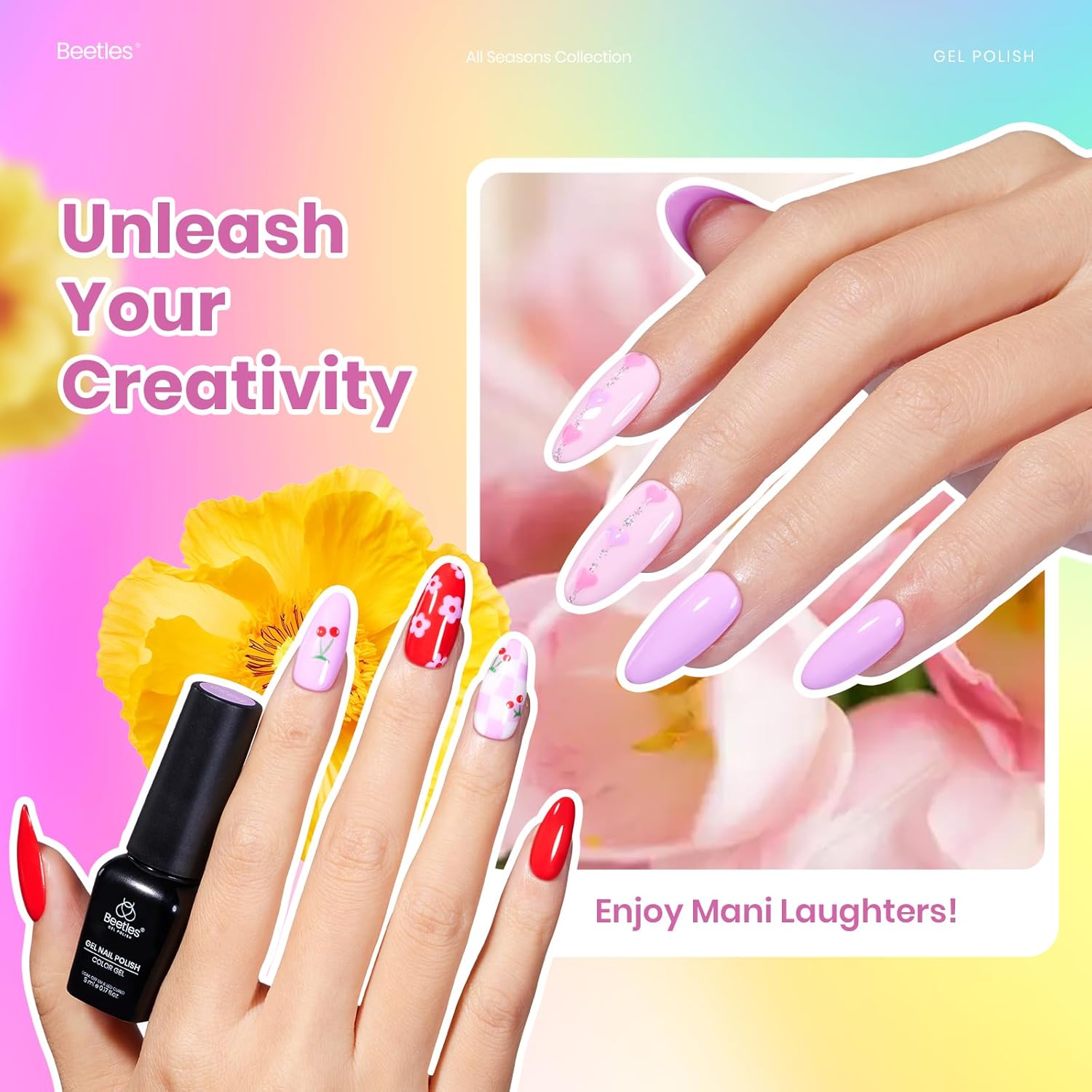 Beetles Summer Gel Nail Polish 36 Colors Neon Rainbow Bright Color Gel Polish Set with Base Coat Glossy Matte & Glitter Top Coat Pink Red Yellow Manicure Tools Gifts for Women - Image 4