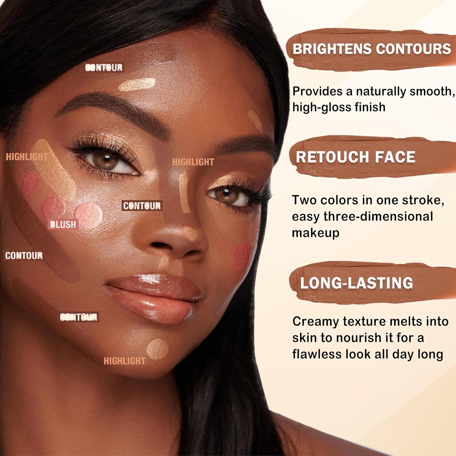6 Colors Cream Contour Stick Makeup Contour Kit,Double-ended Cream Bronzer Stick,Highlighter Stick,Cream Blush Stick,Lightweight Contour Makeup Kit for Beginners - Set A - Image 5