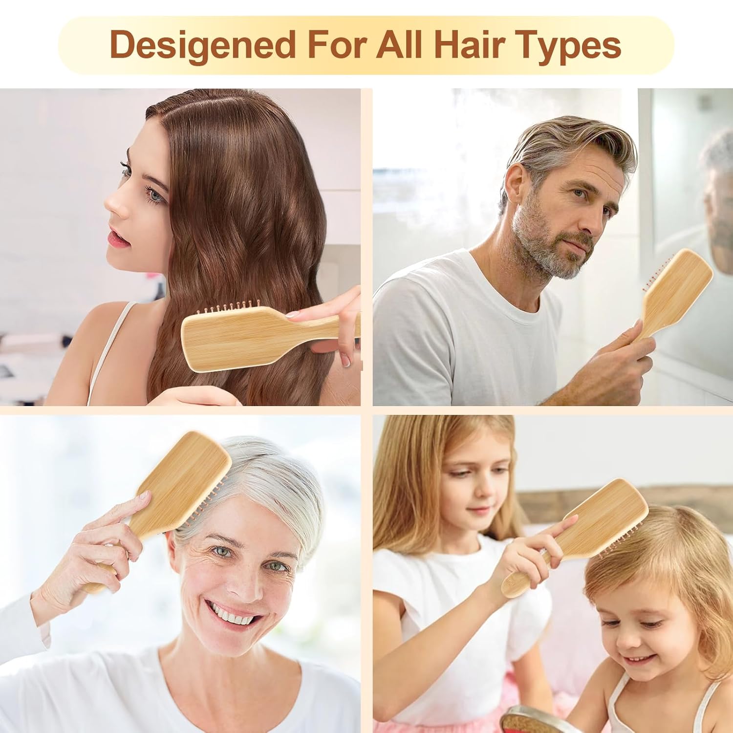 Wooden Bamboo Hair Brush with Wooden Handle and Bamboo Bristles,Reduces Static,Ideal for Dry,Curly,Thick,Thin and Straight Hair - Image 5