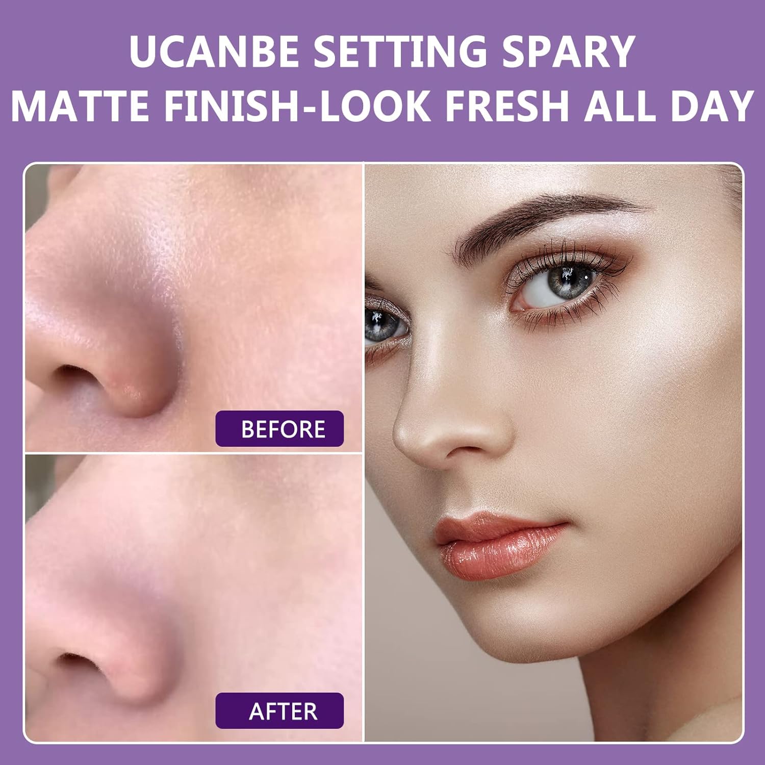 Long Lasting Makeup Setting Spray Kit- 6.76 Fl oz Hydrating Matte Finish Mist Lightweight Face Make up Fixer +Travel Size Spray Bottle+Sponge Puff Makeup Set - Image 3